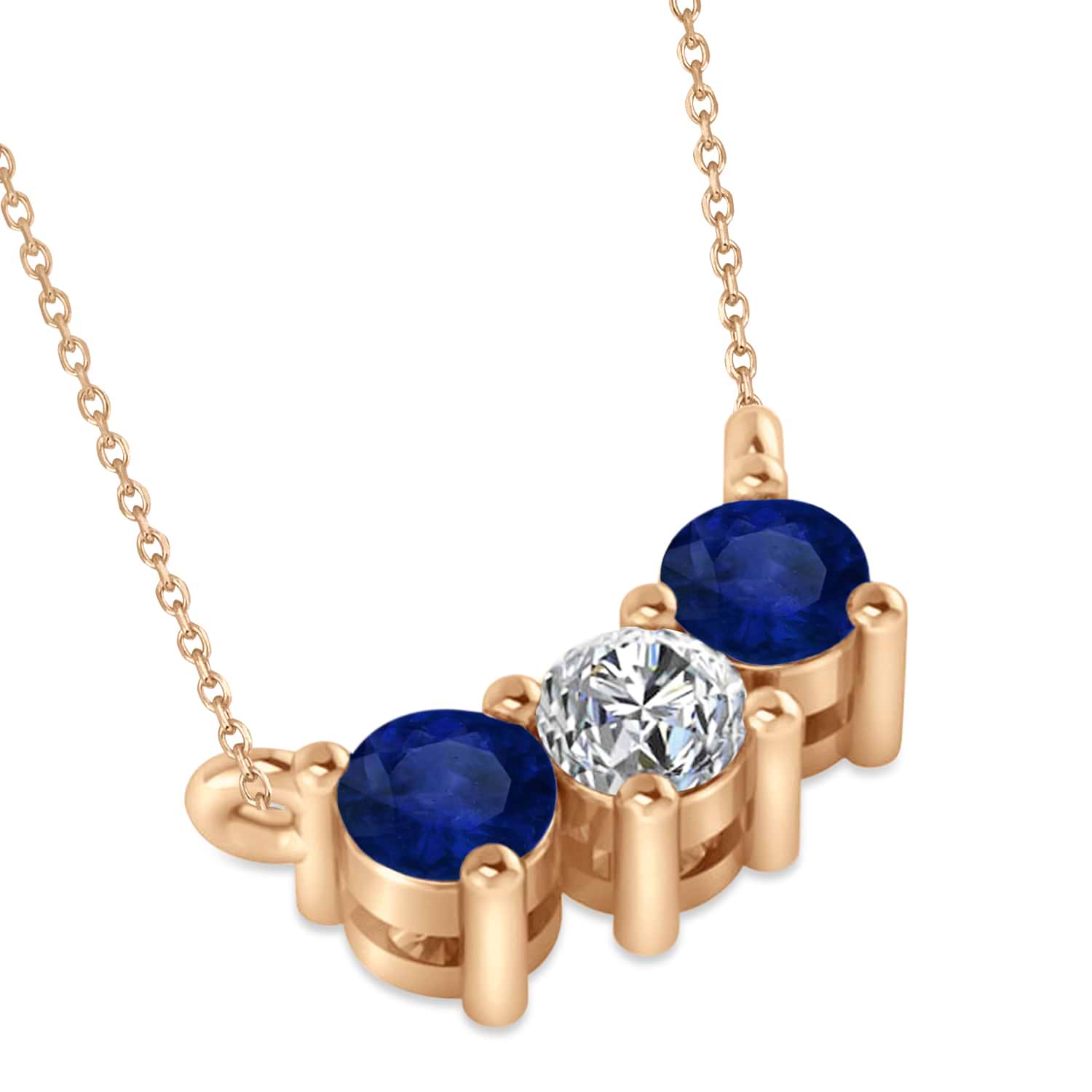 Three Stone Diamond & Blue Sapphire Pendant Necklace 14k Rose Gold (0.45ct)
