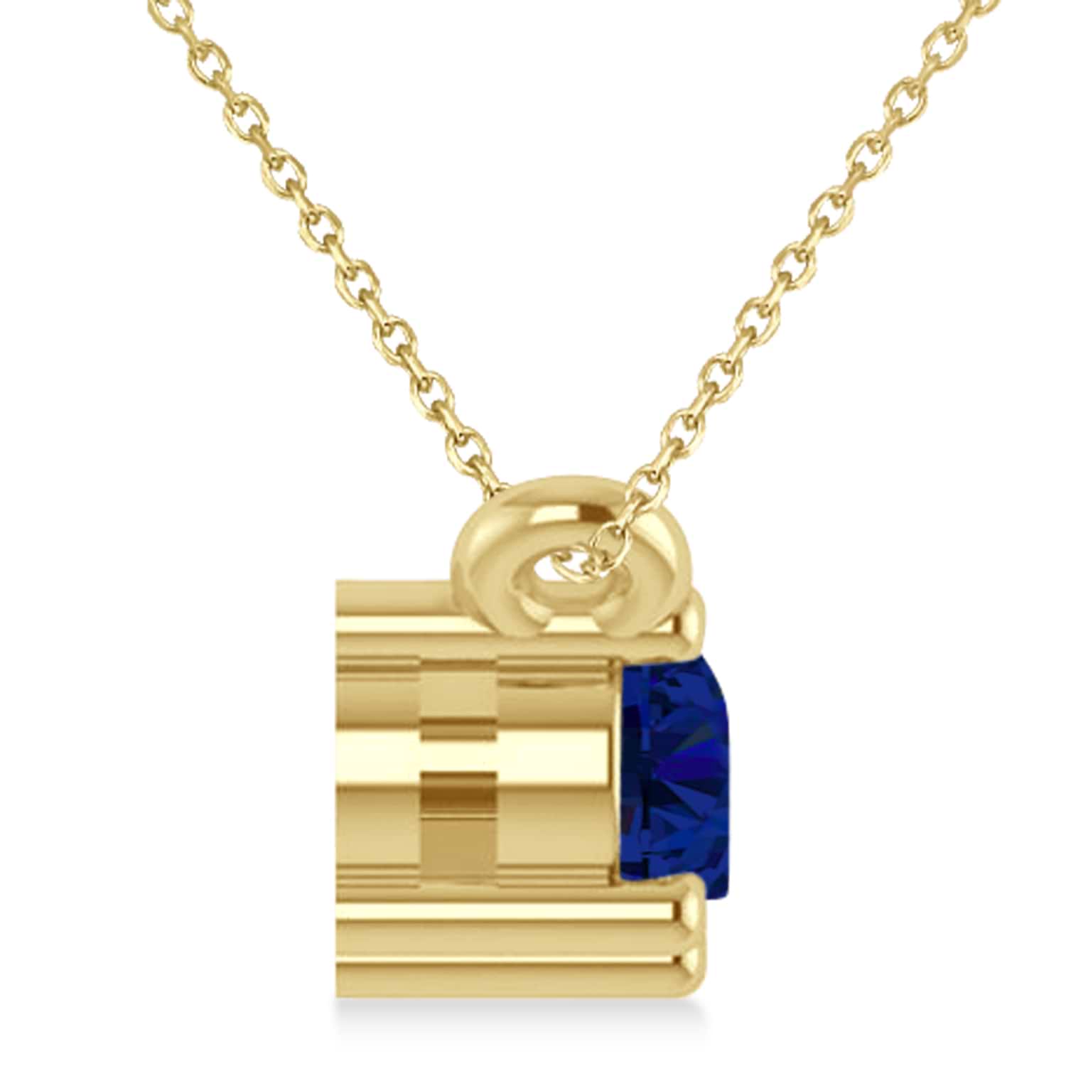 Three Stone Diamond & Blue Sapphire Pendant Necklace 14k Yellow Gold (0.45ct)