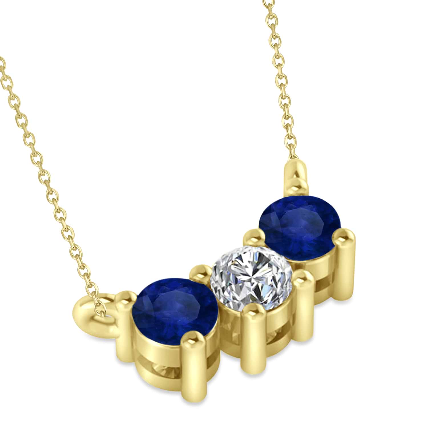 Three Stone Diamond & Blue Sapphire Pendant Necklace 14k Yellow Gold (0.45ct)