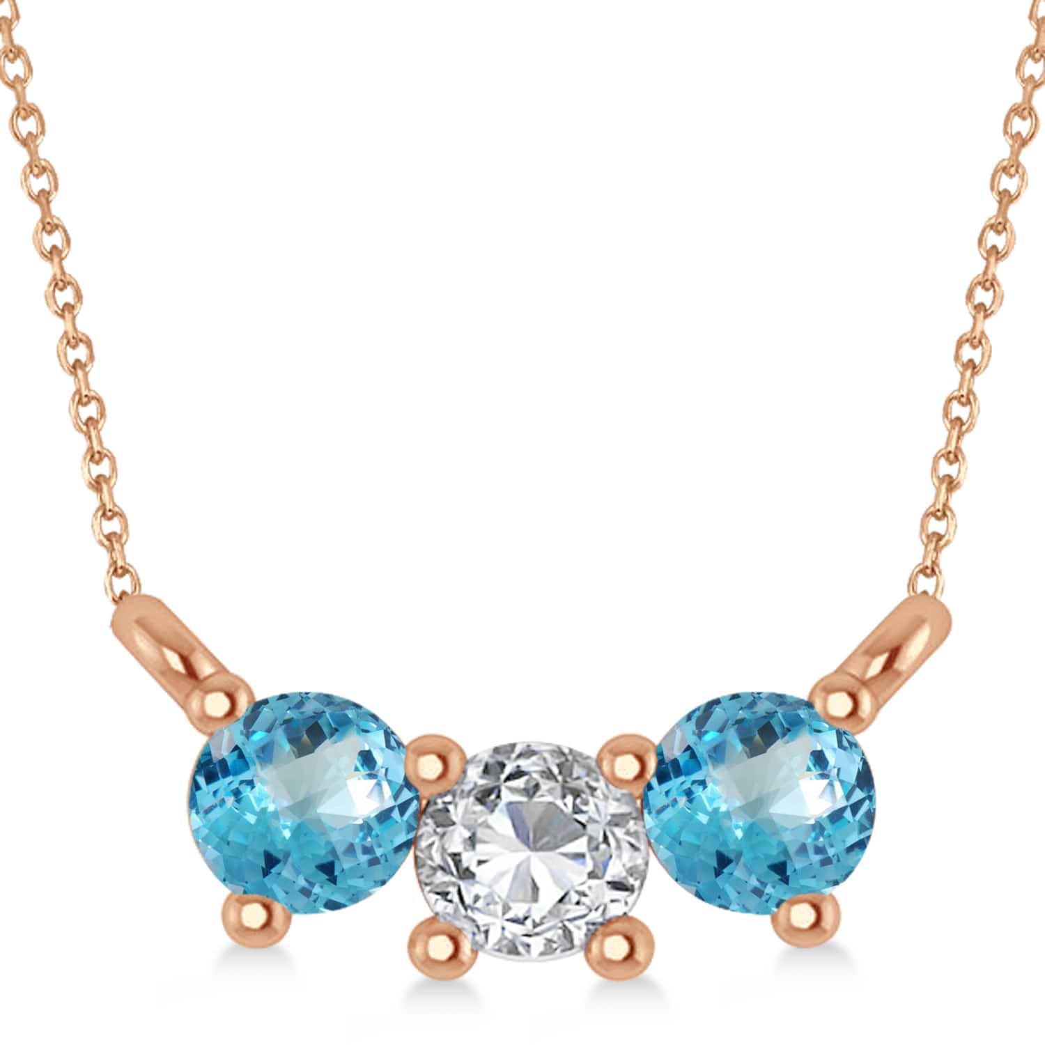 Three Stone Diamond & Blue Topaz Pendant Necklace 14k Rose Gold (0.45ct)