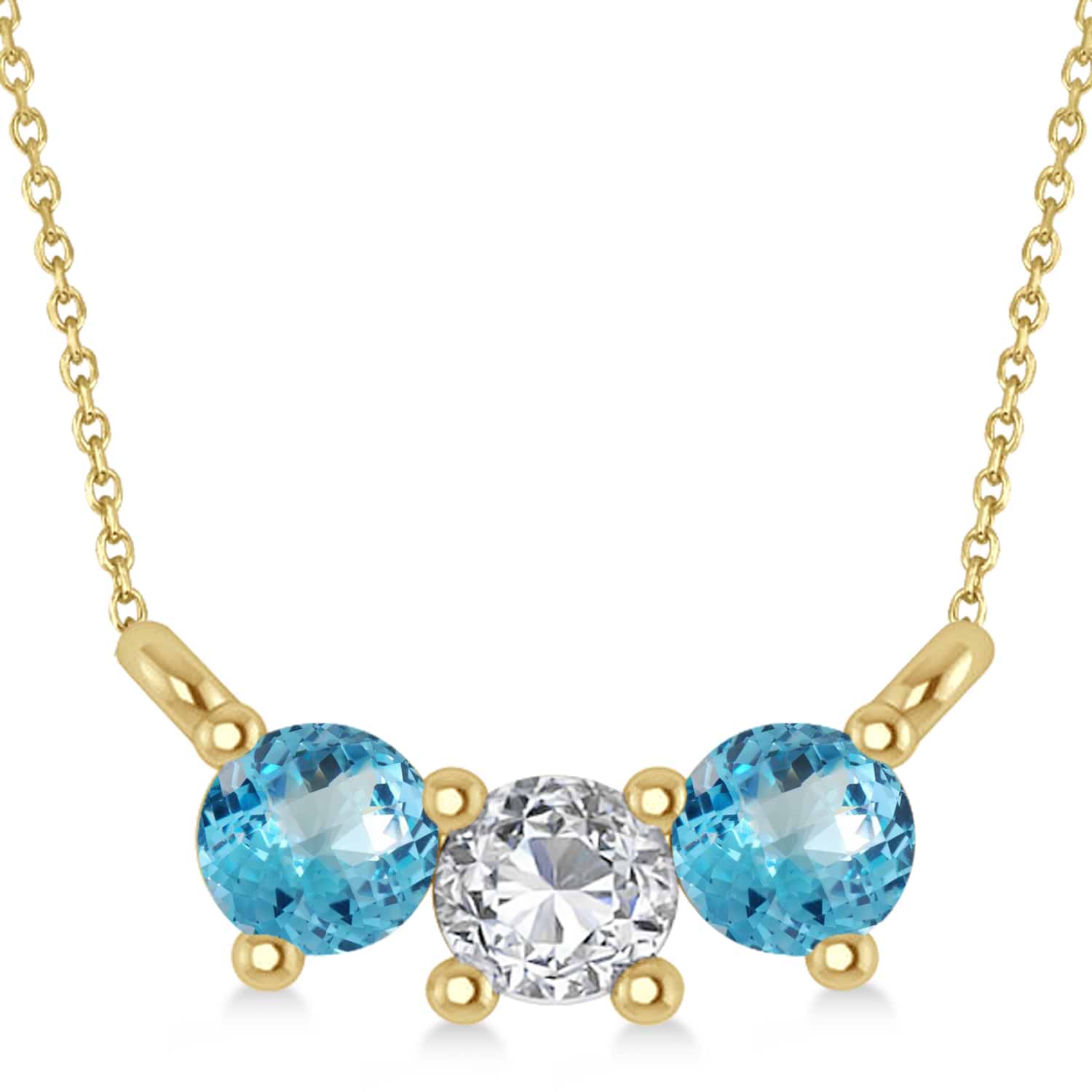 Three Stone Diamond & Blue Topaz Pendant Necklace 14k Yellow Gold (0.45ct)
