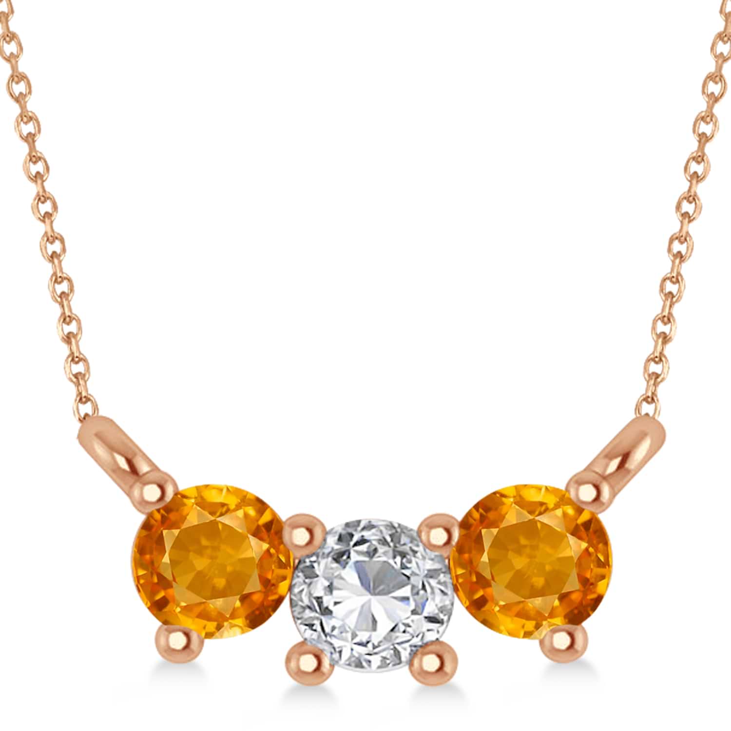 Three Stone Diamond & Citrine Pendant Necklace 14k Rose Gold (0.45ct)