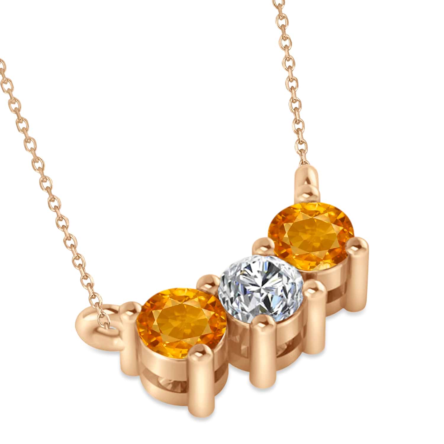 Three Stone Diamond & Citrine Pendant Necklace 14k Rose Gold (0.45ct)