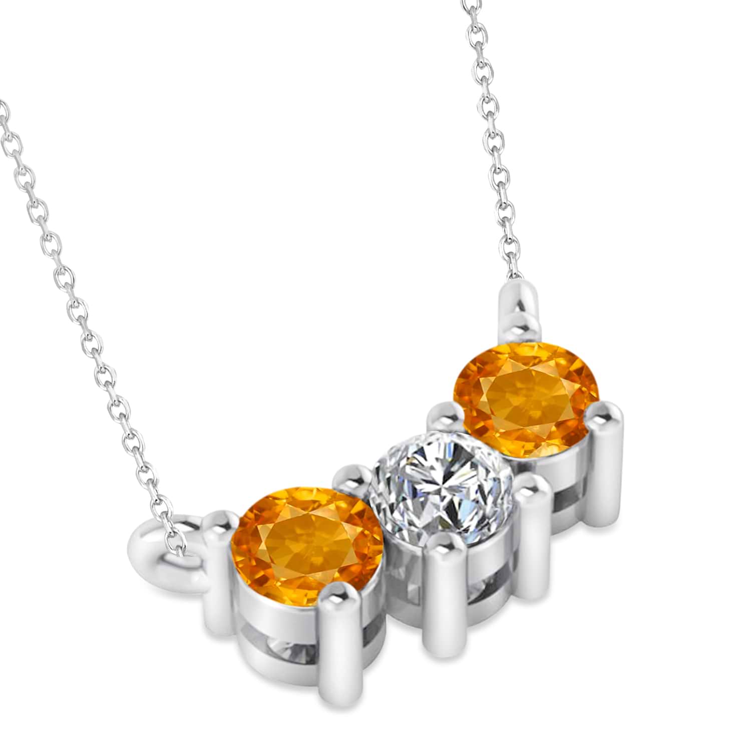 Three Stone Diamond & Citrine Pendant Necklace 14k White Gold (0.45ct)