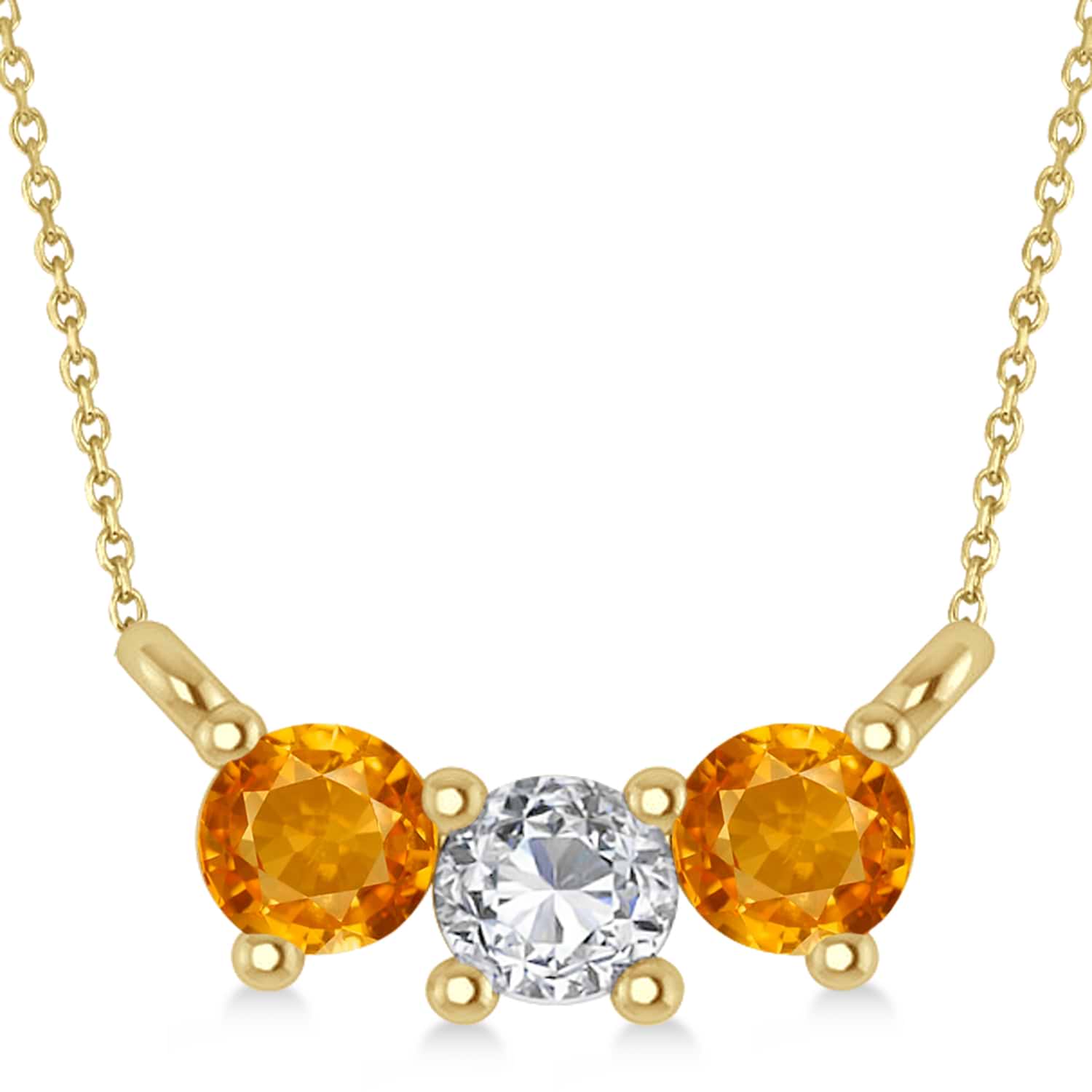 Three Stone Diamond & Citrine Pendant Necklace 14k Yellow Gold (0.45ct)
