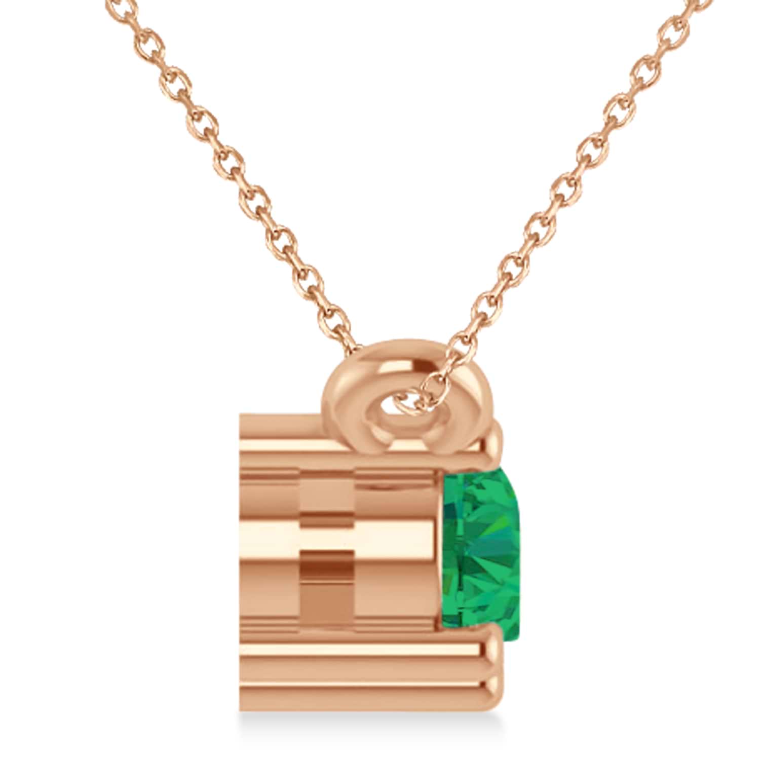 Three Stone Diamond & Emerald Pendant Necklace 14k Rose Gold (0.45ct)