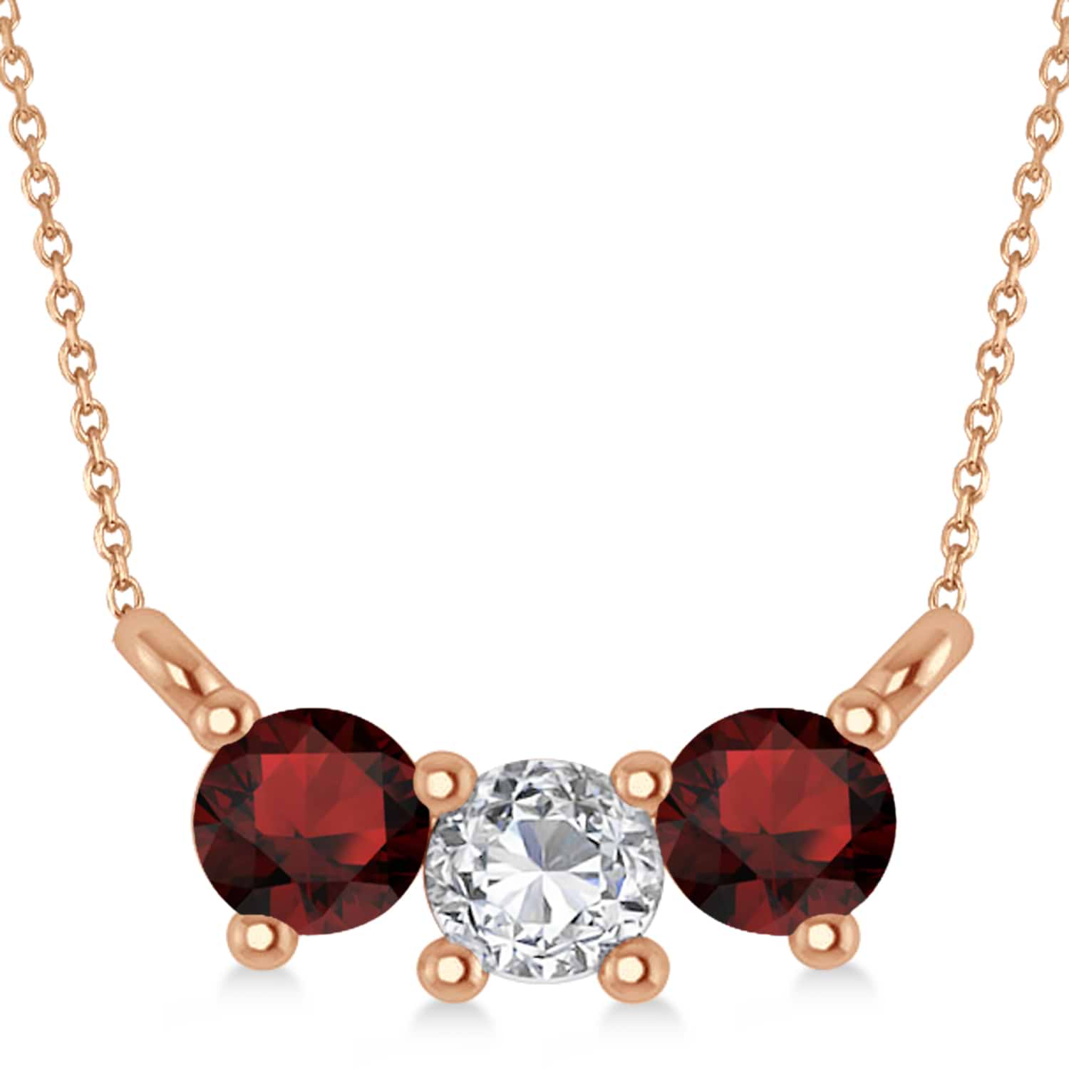 Three Stone Diamond & Garnet Pendant Necklace 14k Rose Gold (0.45ct)