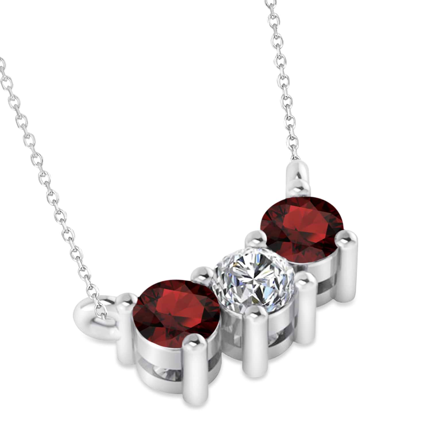 Three Stone Diamond & Garnet Pendant Necklace 14k White Gold (0.45ct)