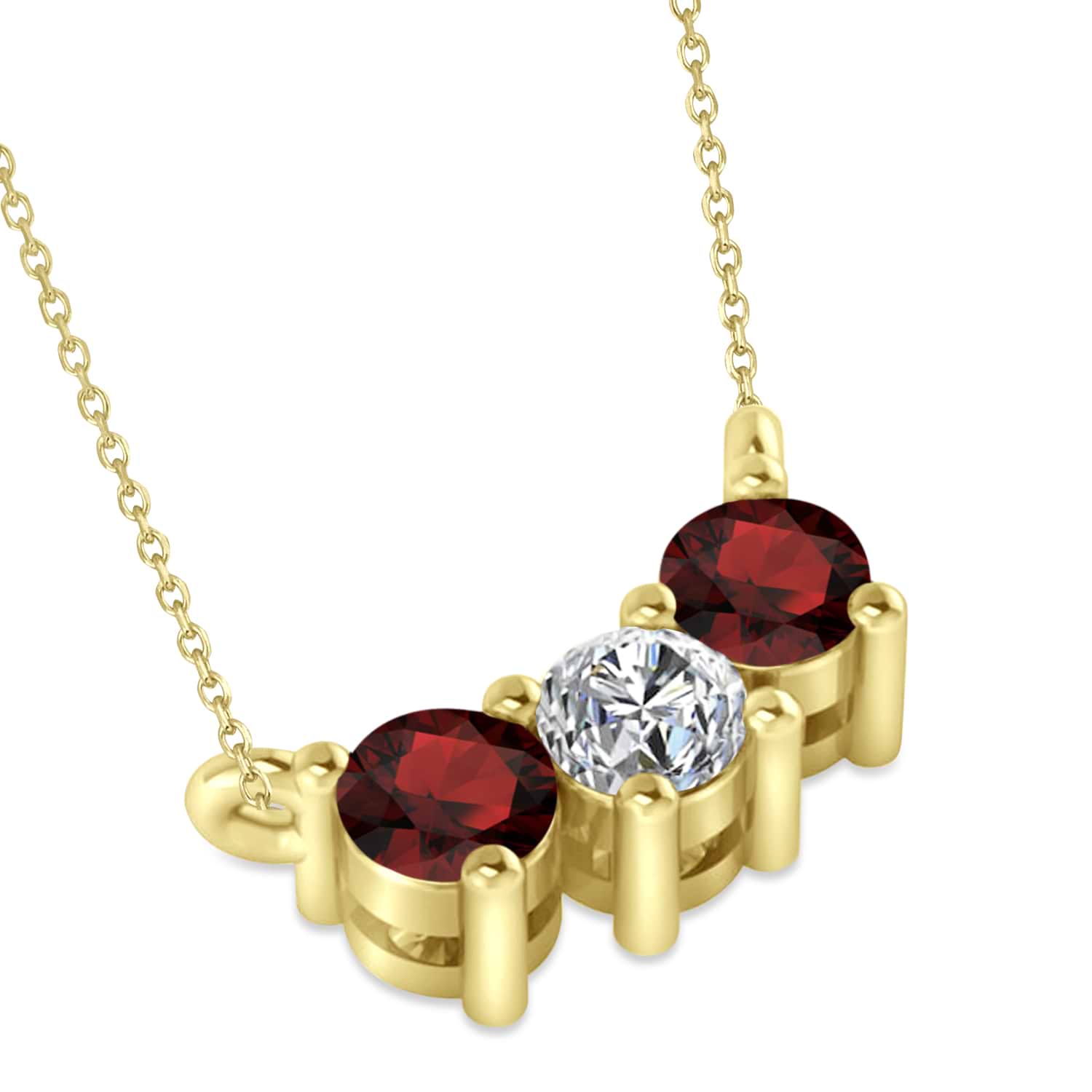 Three Stone Diamond & Garnet Pendant Necklace 14k Yellow Gold (0.45ct)