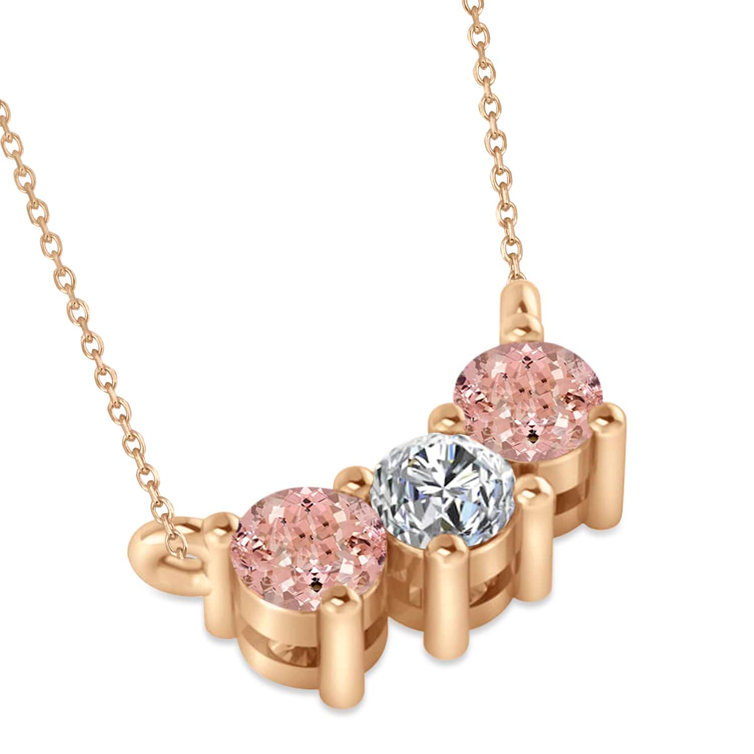 Three Stone Diamond & Morganite Pendant Necklace 14k Rose Gold (0.45ct)