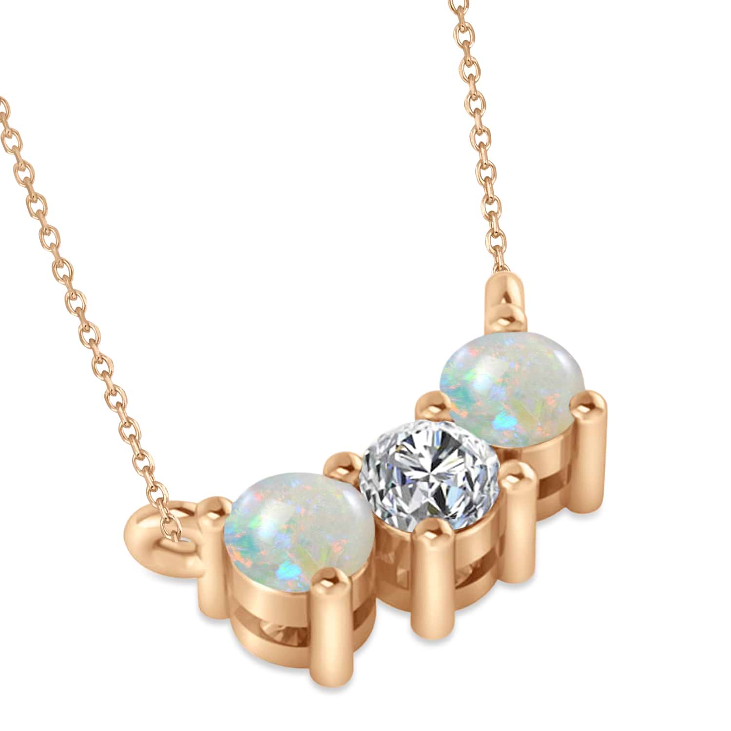 Three Stone Diamond & Opal Pendant Necklace 14k Rose Gold (0.45ct)