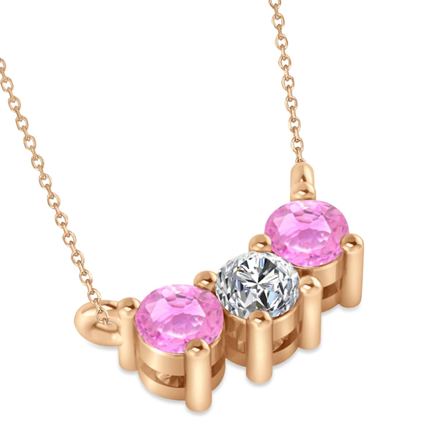 Three Stone Diamond & Pink Sapphire Pendant Necklace 14k Rose Gold (0.45ct)