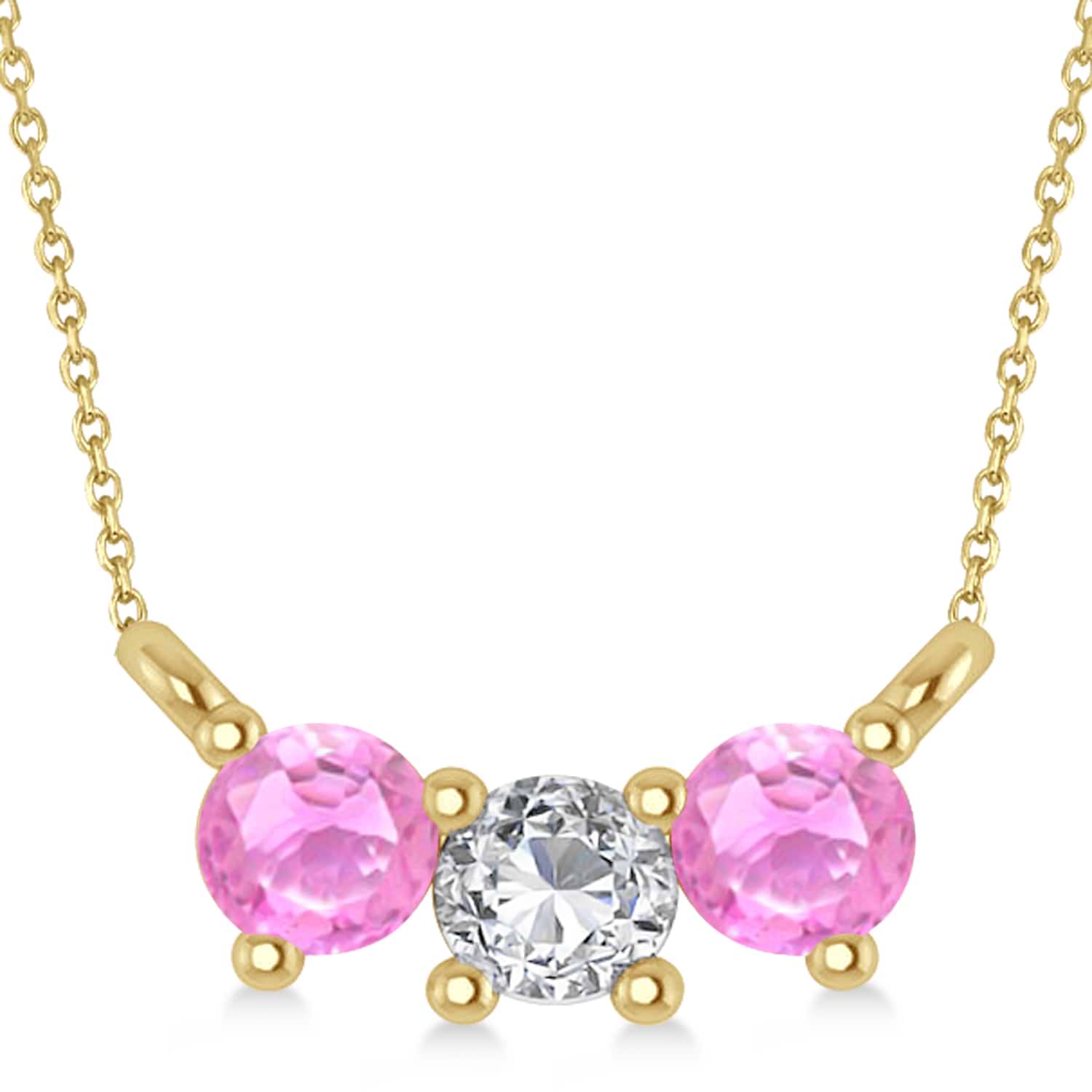 Three Stone Diamond & Pink Sapphire Pendant Necklace 14k Yellow Gold (0.45ct)