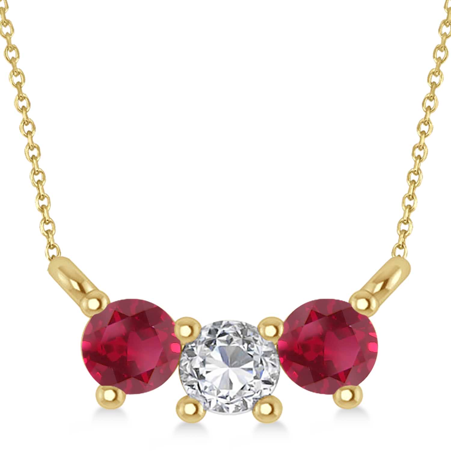 Three Stone Diamond & Ruby Pendant Necklace 14k Yellow Gold (0.45ct)