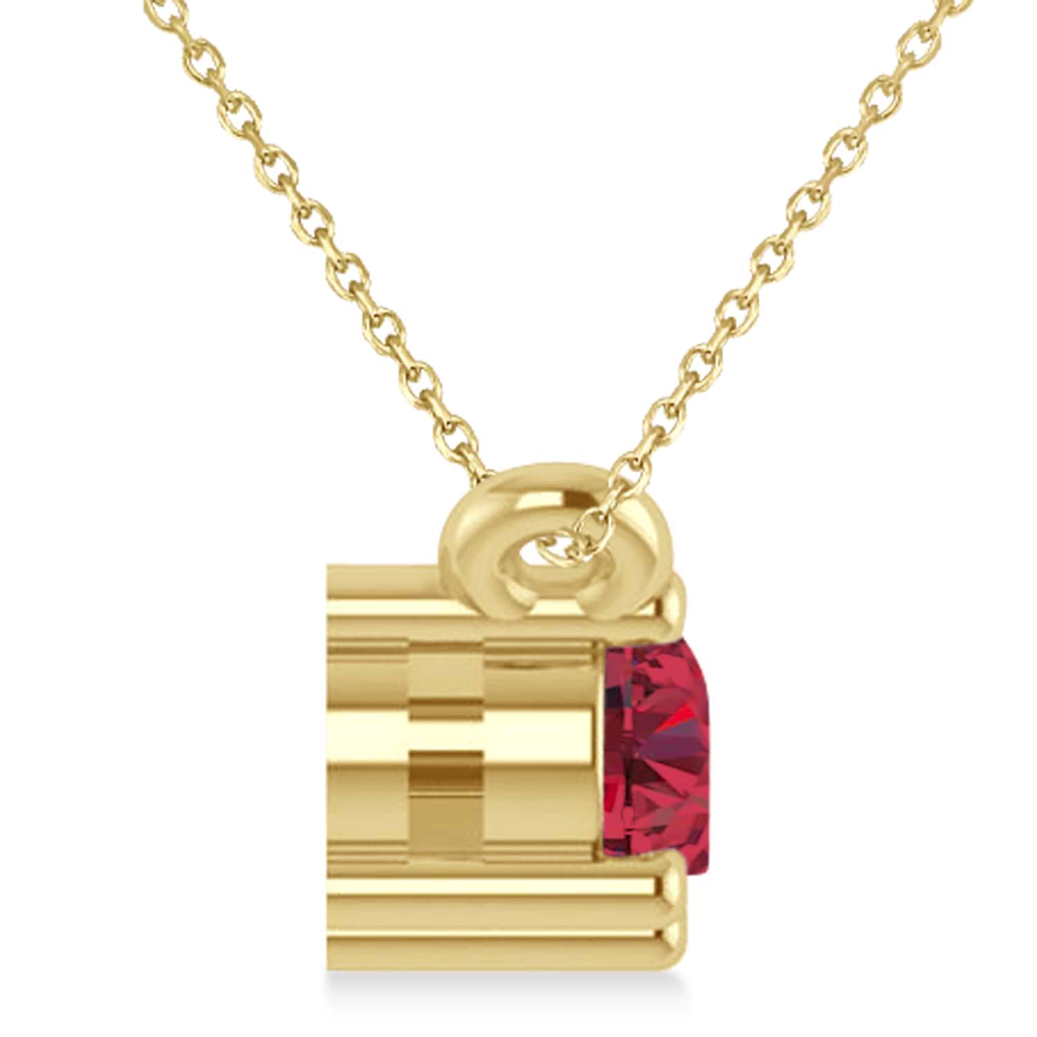 Three Stone Diamond & Ruby Pendant Necklace 14k Yellow Gold (0.45ct)