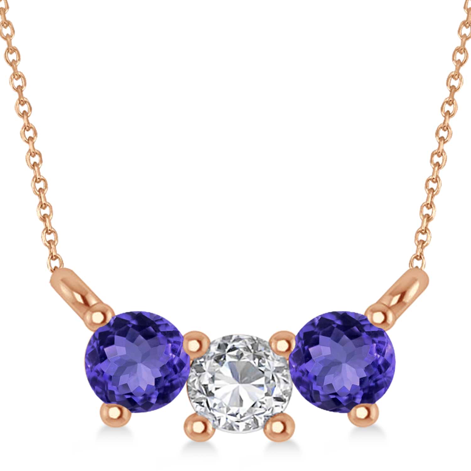Three Stone Diamond & Tanzanite Pendant Necklace 14k Rose Gold (0.45ct)