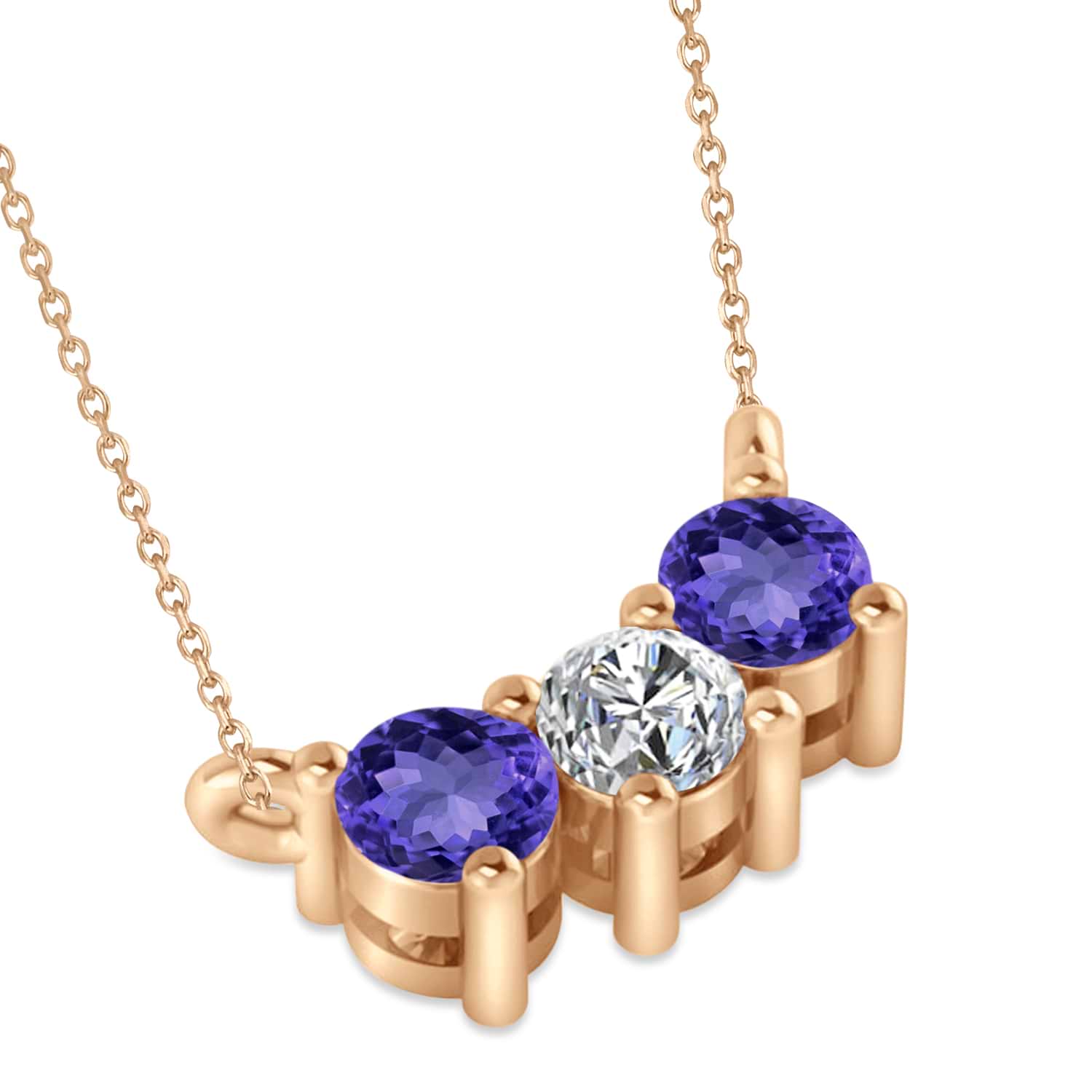Three Stone Diamond & Tanzanite Pendant Necklace 14k Rose Gold (0.45ct)