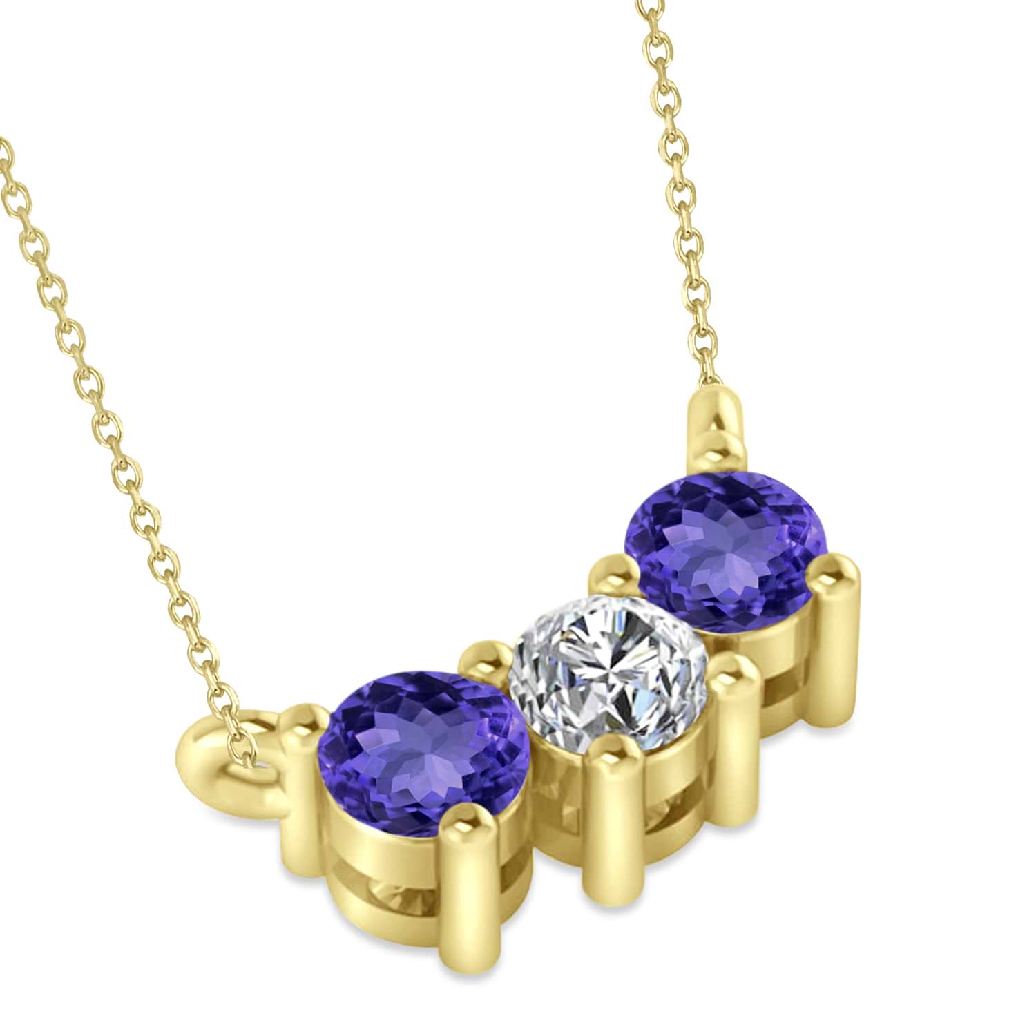 Three Stone Diamond & Tanzanite Pendant Necklace 14k Yellow Gold (0.45ct)