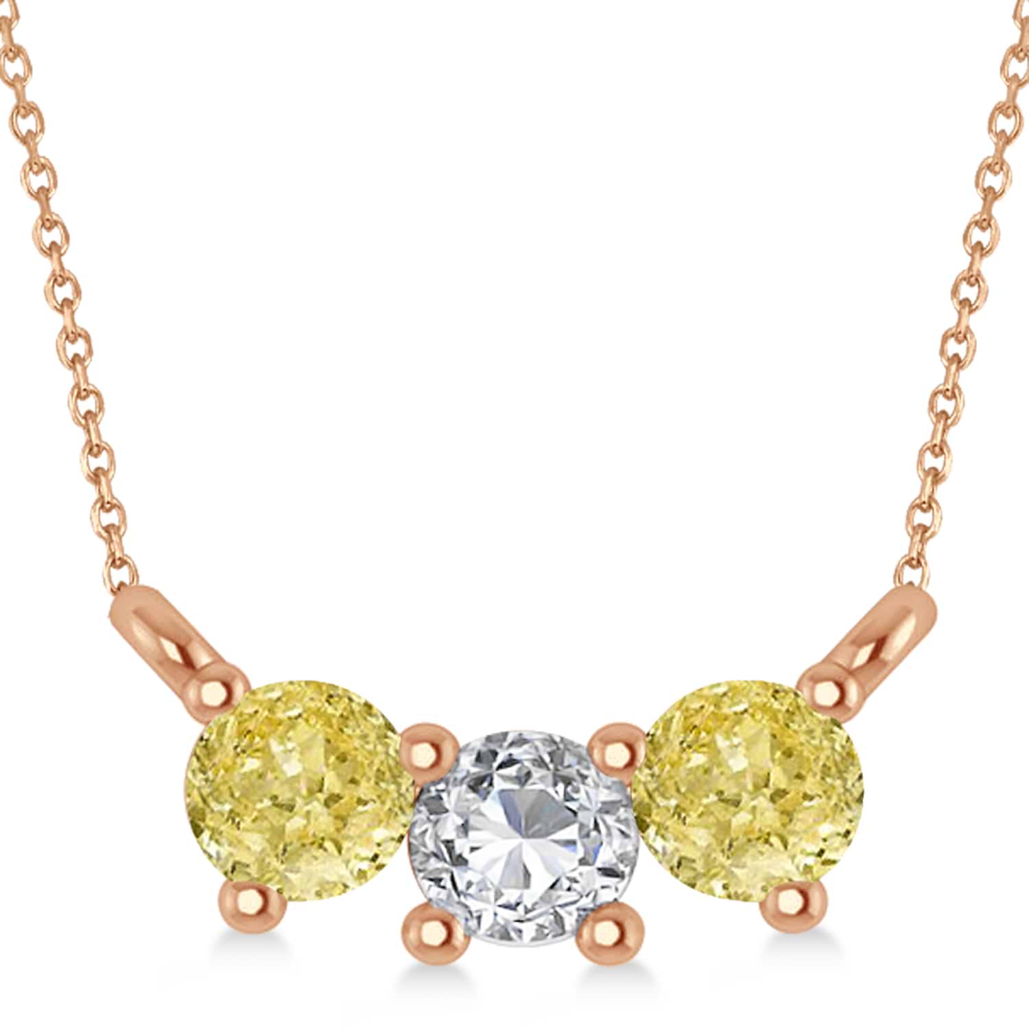 Three Stone Diamond & Yellow Diamond Pendant Necklace 14k Rose Gold (0.45ct)