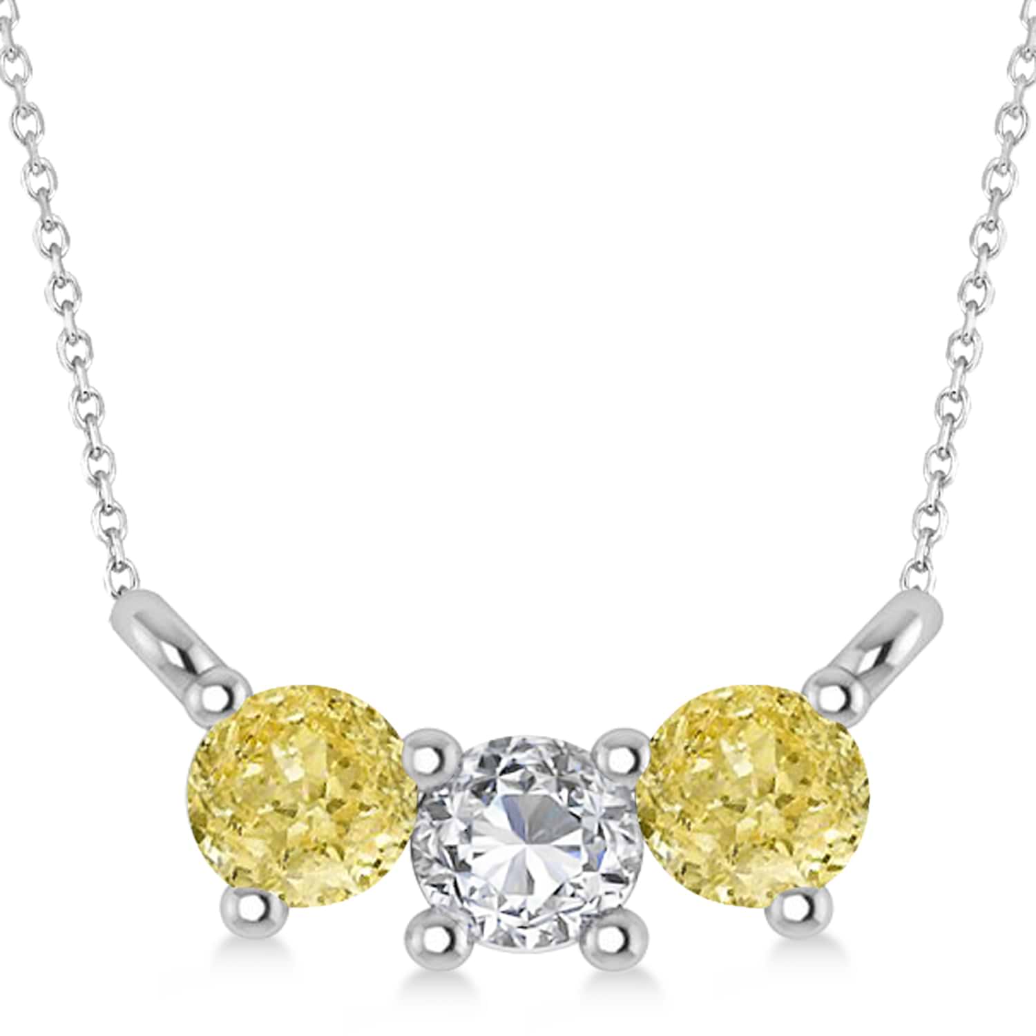 Three Stone Diamond & Yellow Diamond Pendant Necklace 14k White Gold (0.45ct)