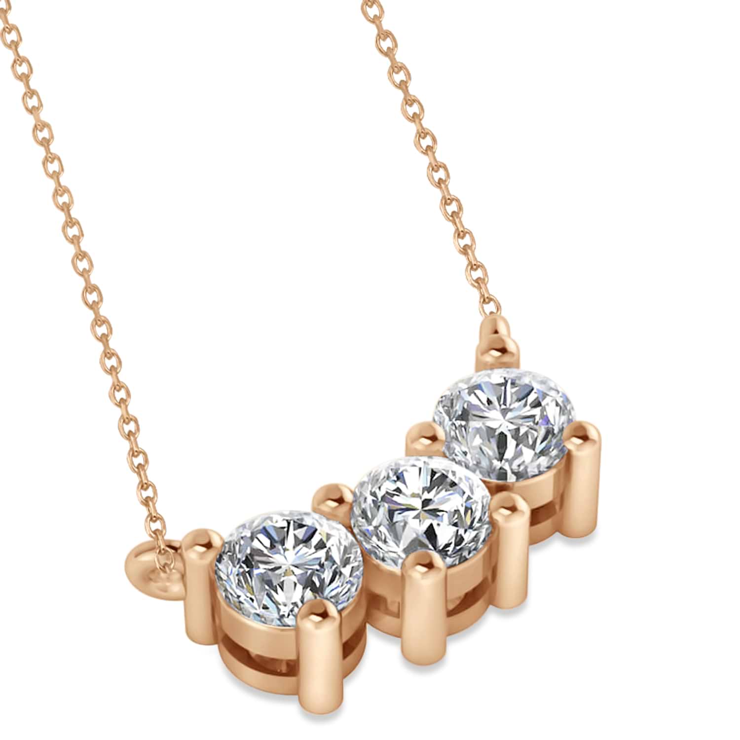 Three Stone Diamond Pendant Necklace 14k Rose Gold (1.00ct)