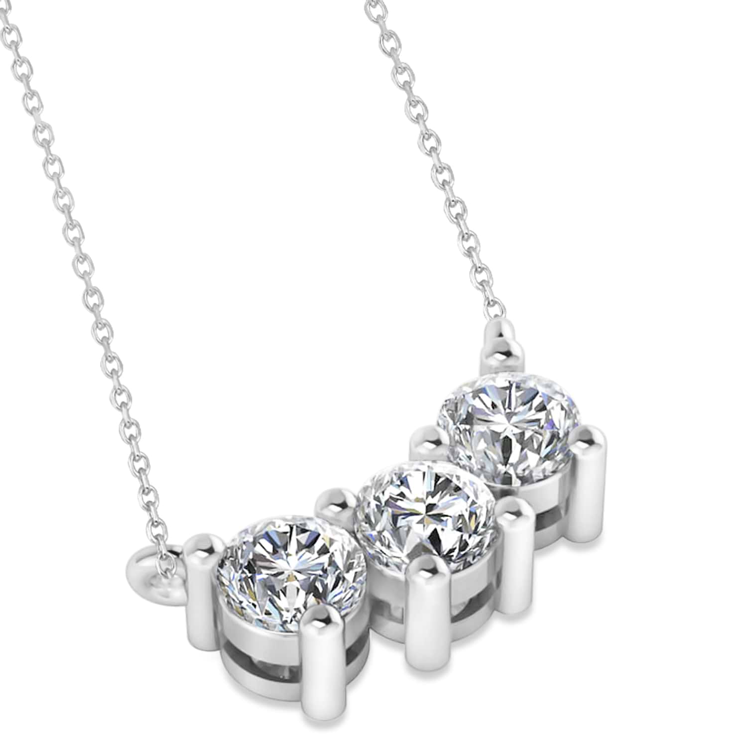 Three Stone Diamond Pendant Necklace 14k White Gold (1.00ct)