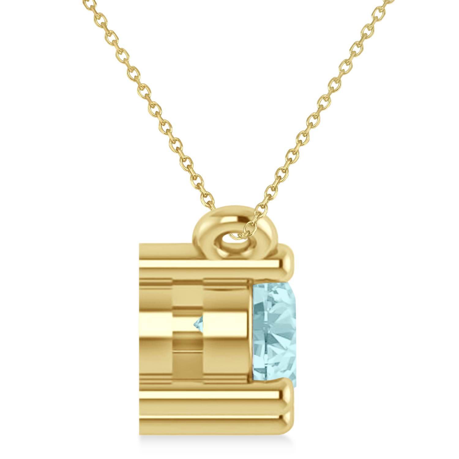 Three Stone Diamond & Aquamarine Pendant Necklace 14k Yellow Gold (1.00ct)