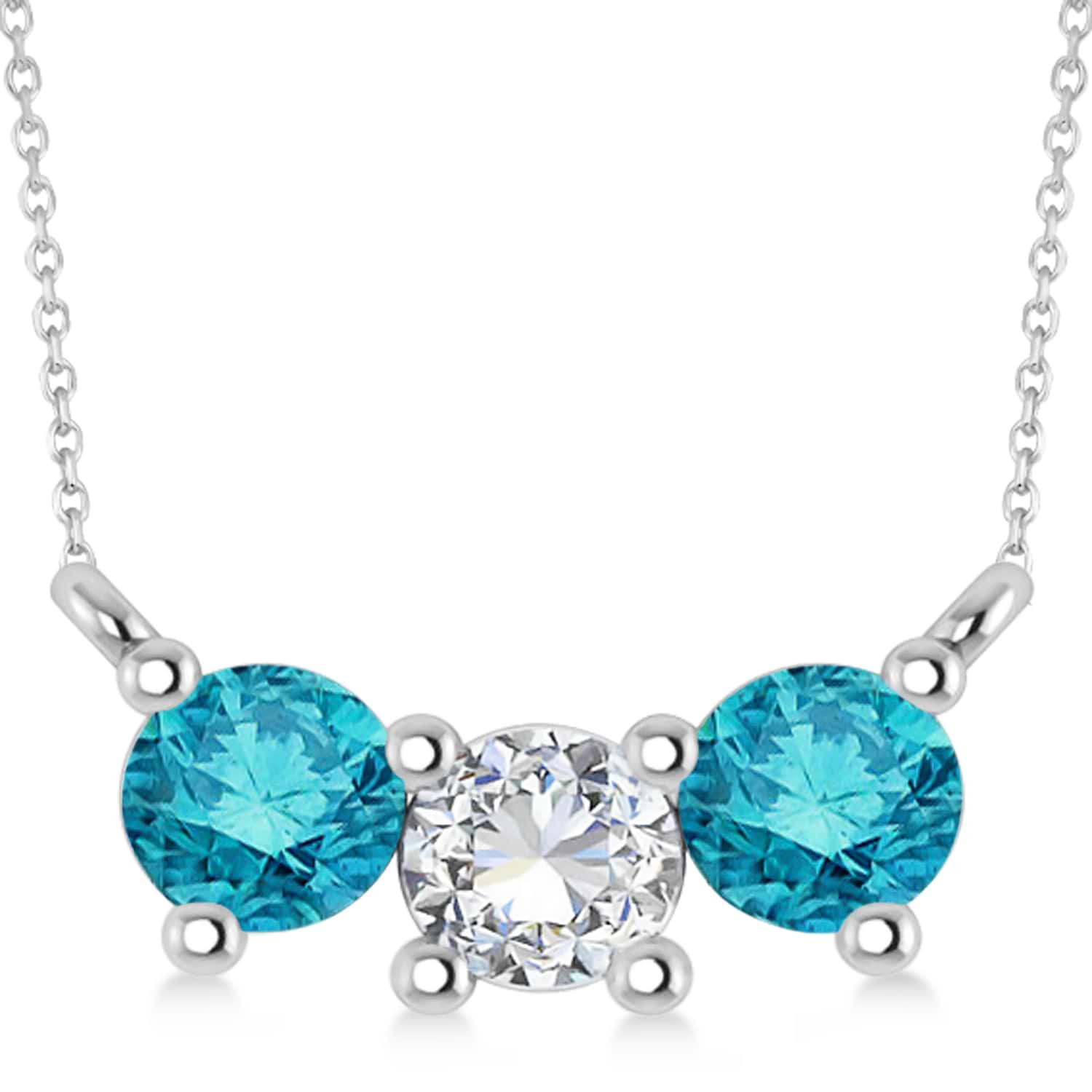 Three Stone Diamond & Blue Diamond Pendant Necklace 14k White Gold (1.00ct)