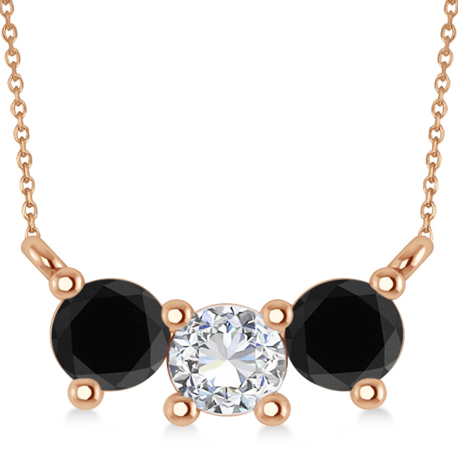 Three Stone Diamond & Black Diamond Pendant Necklace 14k Rose Gold (1.00ct)