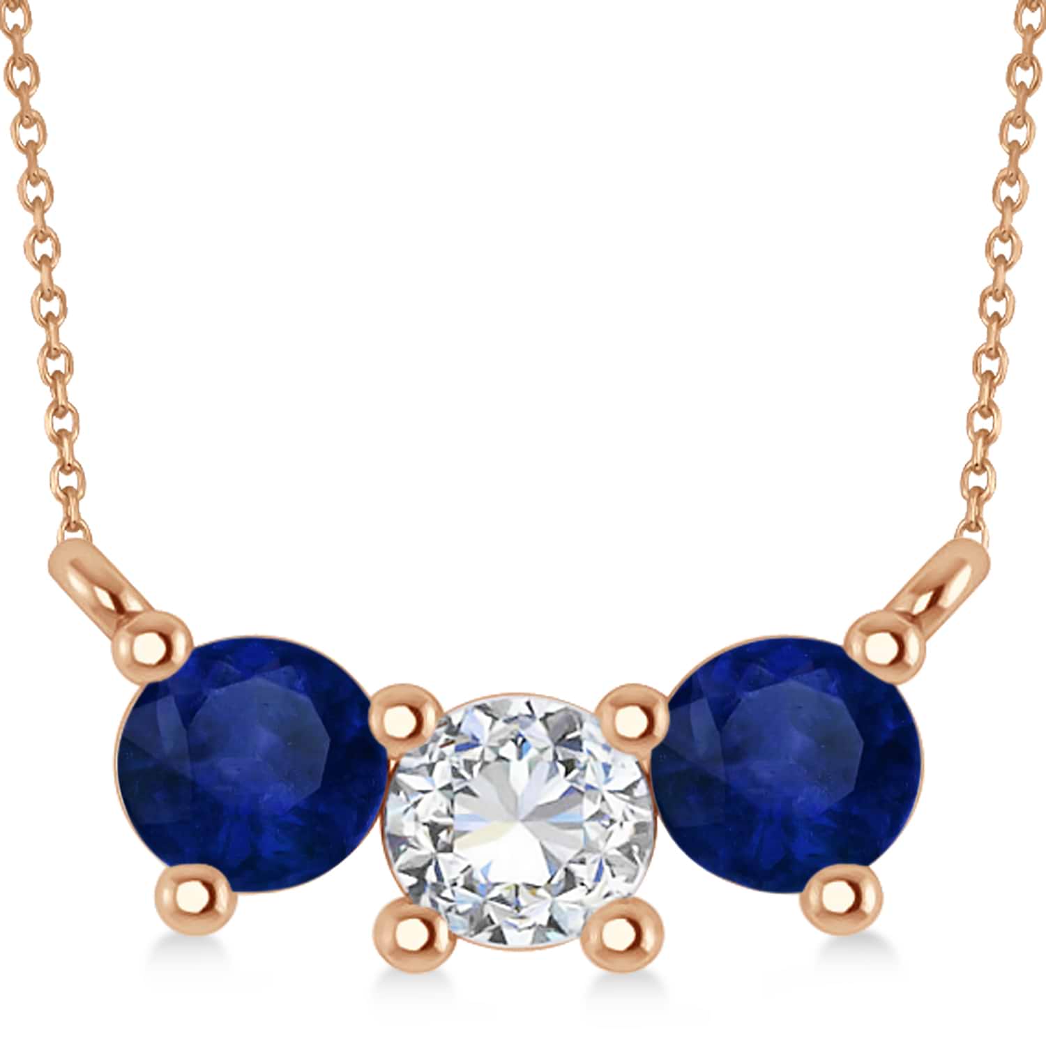 Three Stone Diamond & Blue Sapphire Pendant Necklace 14k Rose Gold (1.00ct)