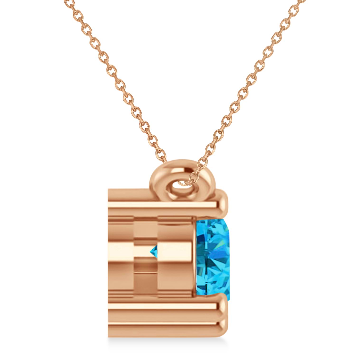 Three Stone Diamond & Blue Topaz Pendant Necklace 14k Rose Gold (1.00ct)