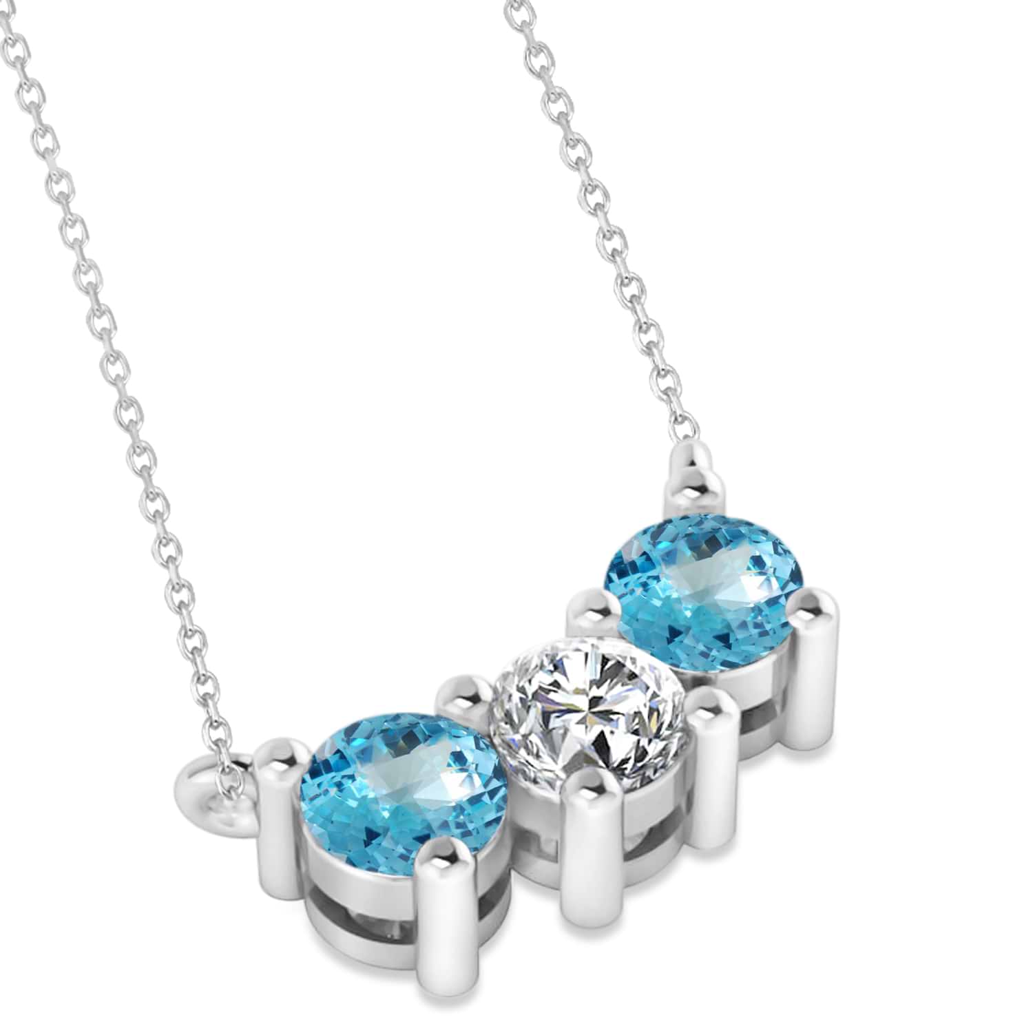 Three Stone Diamond & Blue Topaz Pendant Necklace 14k White Gold (1.00ct)