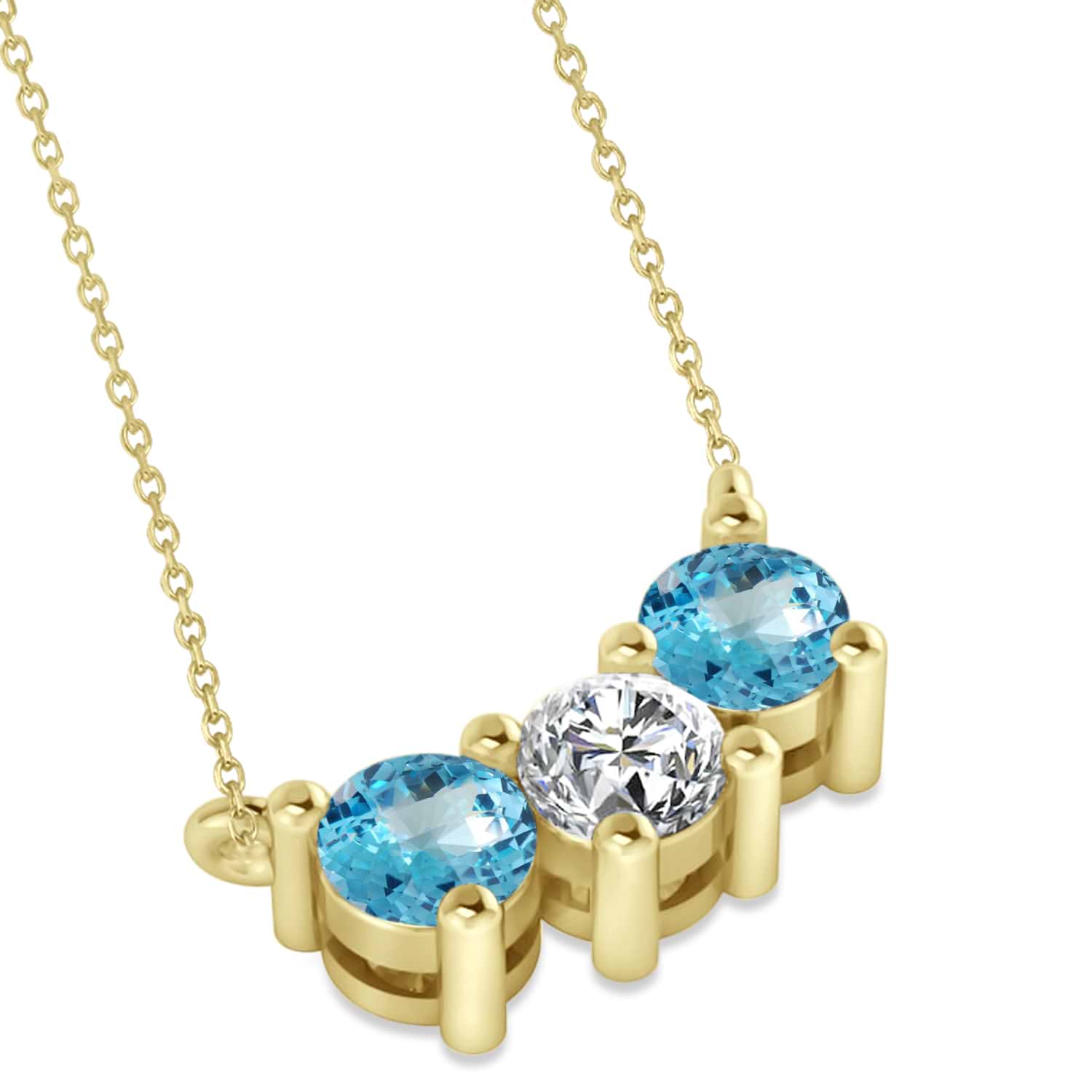 Three Stone Diamond & Blue Topaz Pendant Necklace 14k Yellow Gold (1.00ct)