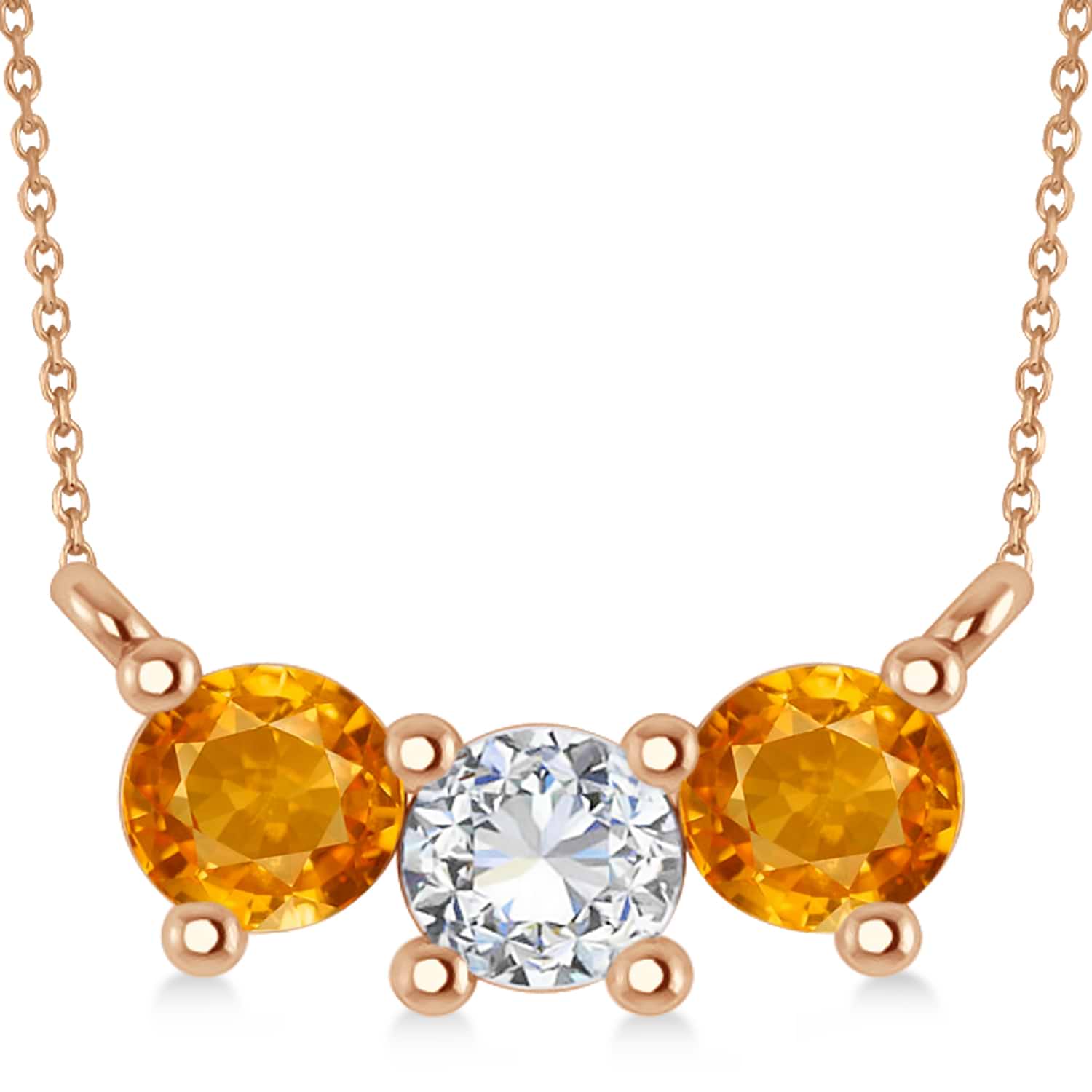Three Stone Diamond & Citrine Pendant Necklace 14k Rose Gold (1.00ct)