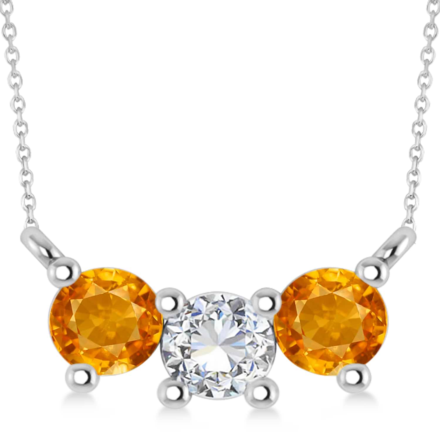 Three Stone Diamond & Citrine Pendant Necklace 14k White Gold (1.00ct)