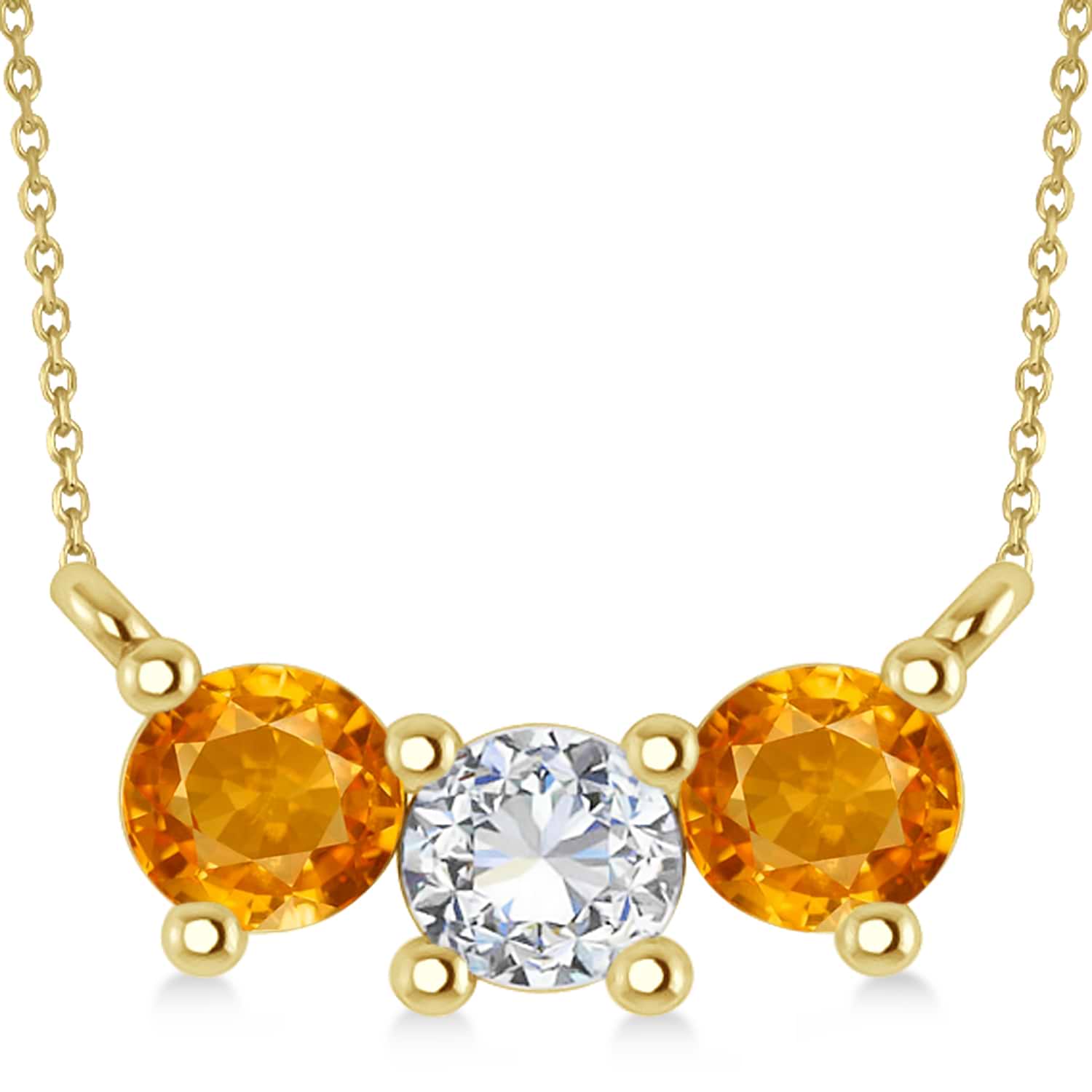 Three Stone Diamond & Citrine Pendant Necklace 14k Yellow Gold (1.00ct)