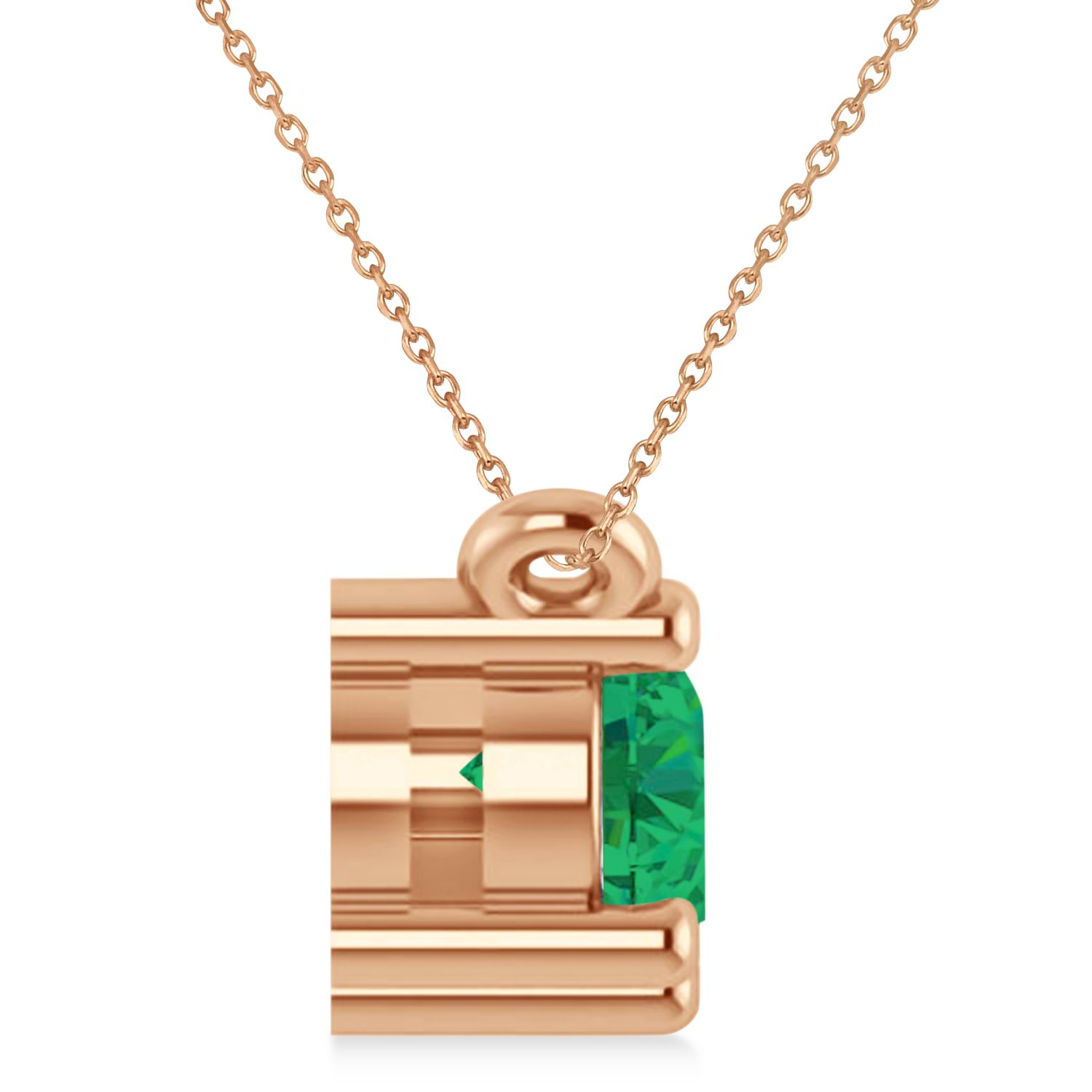 Three Stone Diamond & Emerald Pendant Necklace 14k Rose Gold (1.00ct)