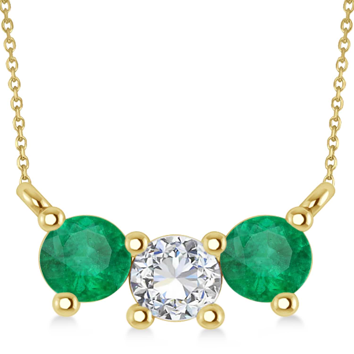 Three Stone Diamond & Emerald Pendant Necklace 14k Yellow Gold (1.00ct)