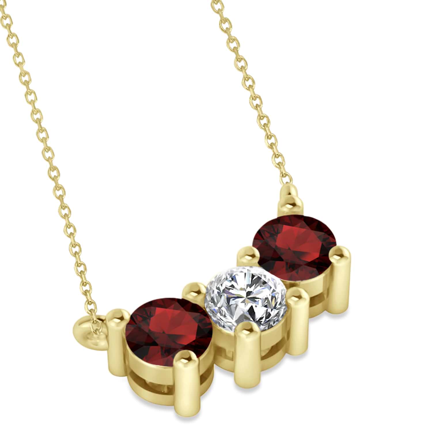 Three Stone Diamond & Garnet Pendant Necklace 14k Yellow Gold (1.00ct)