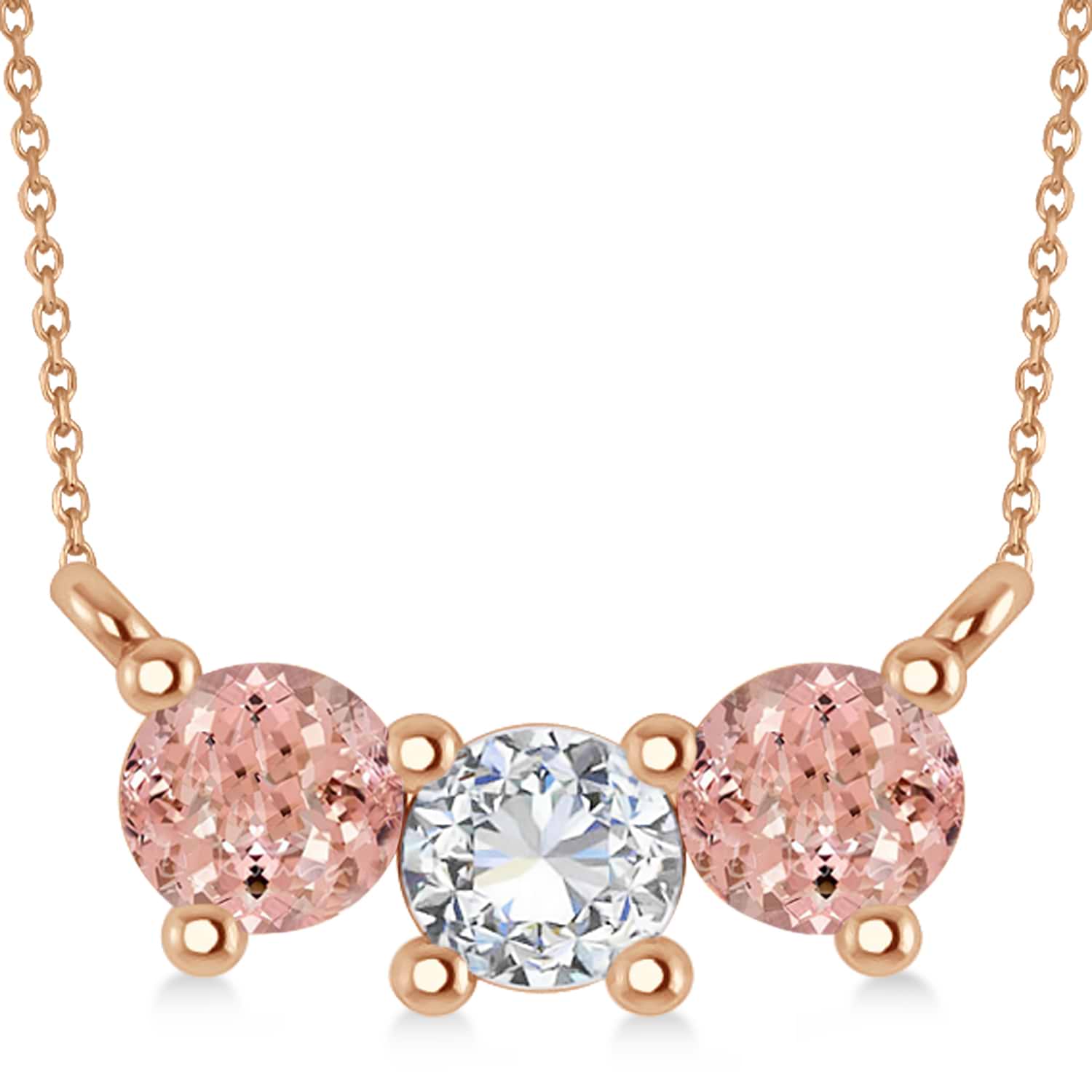 Three Stone Diamond & Morganite Pendant Necklace 14k Rose Gold (1.00ct)