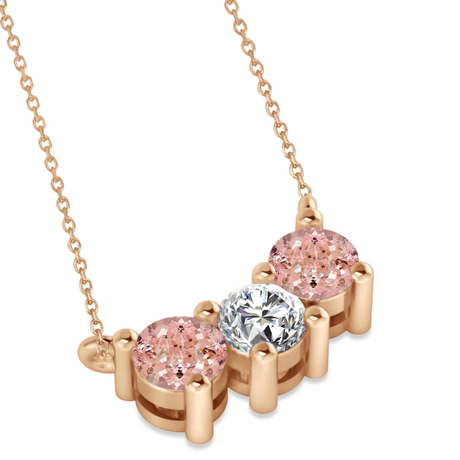 Three Stone Diamond & Morganite Pendant Necklace 14k Rose Gold (1.00ct)