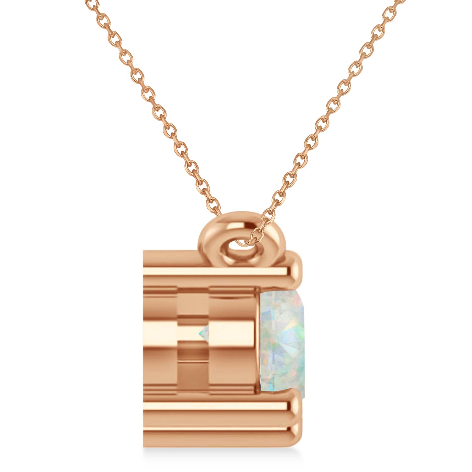 Three Stone Diamond & Opal Pendant Necklace 14k Rose Gold (1.00ct)