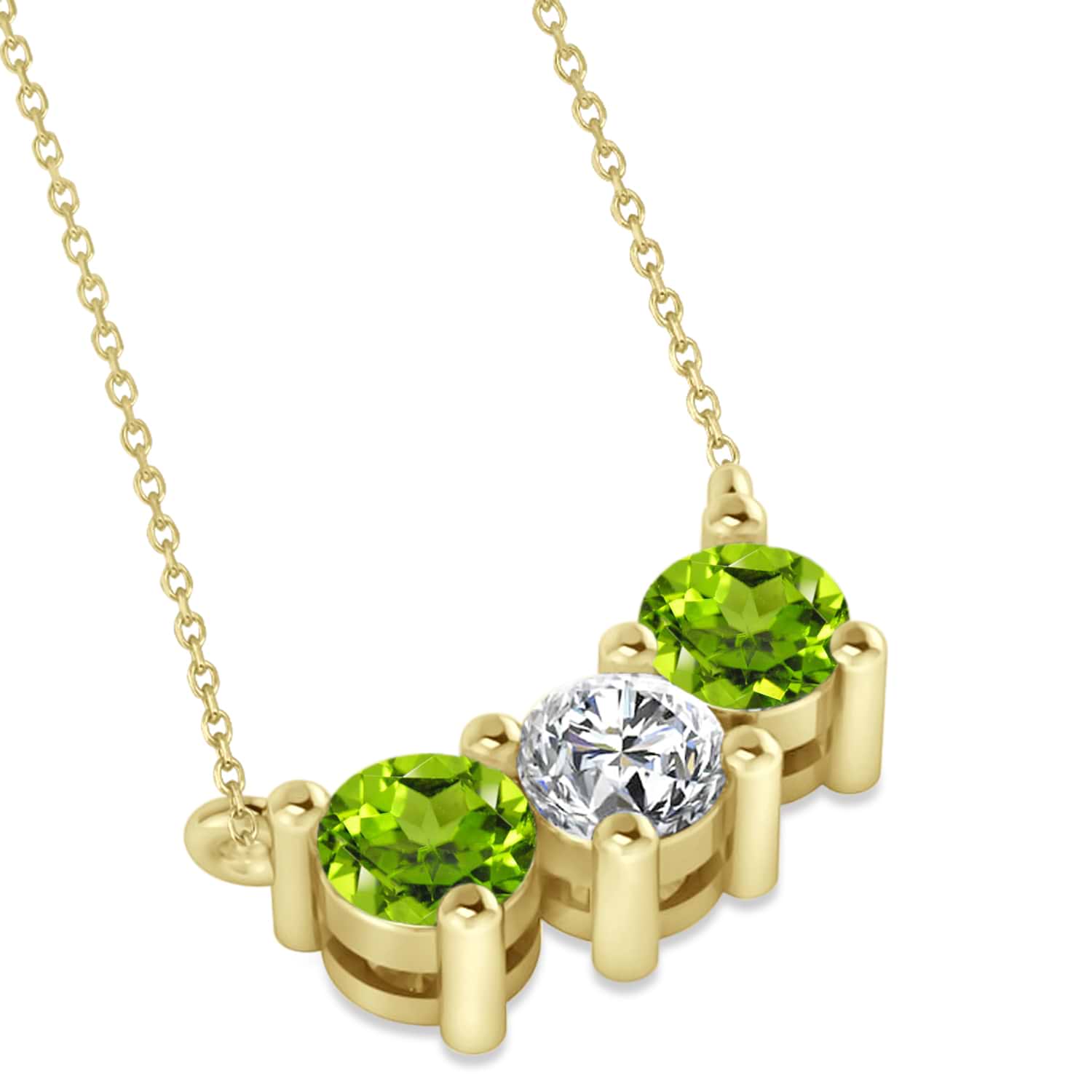 Three Stone Diamond & Peridot Pendant Necklace 14k Yellow Gold (1.00ct)