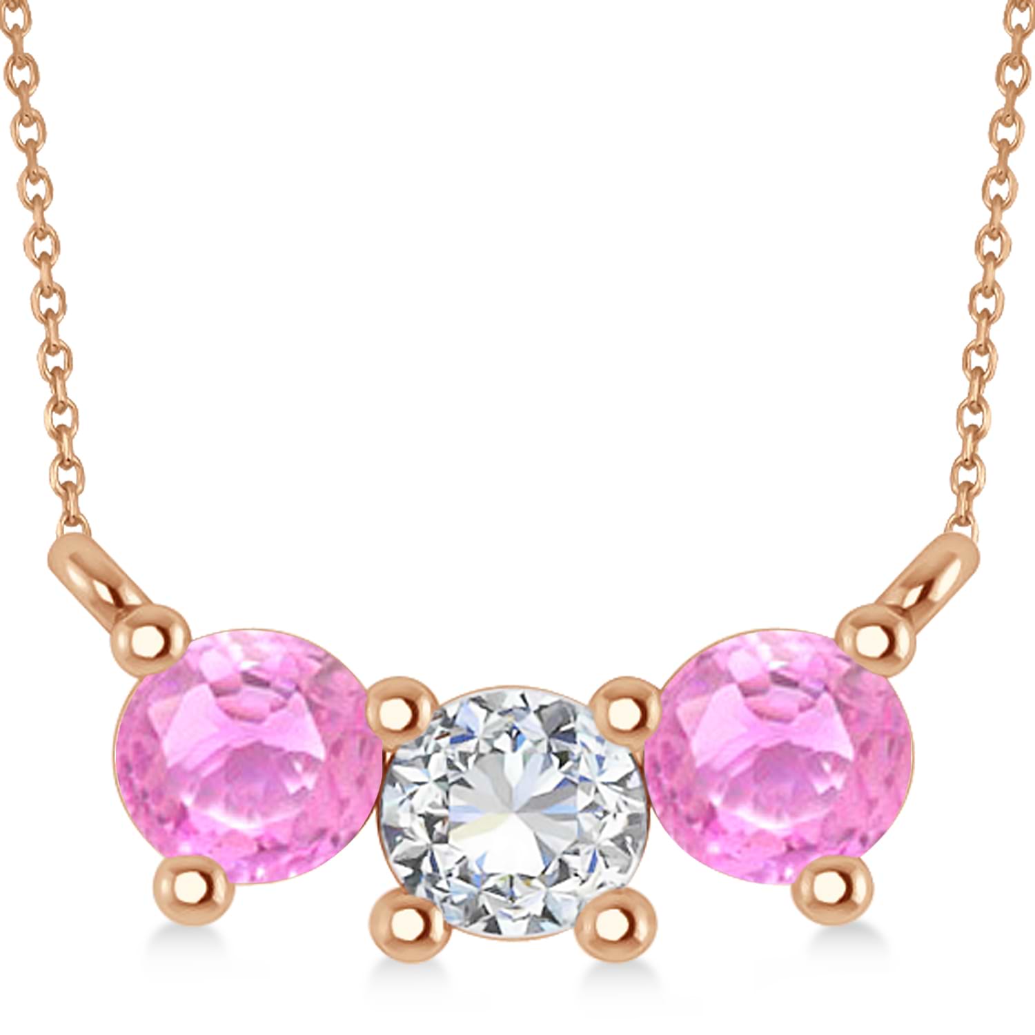 Three Stone Diamond & Pink Sapphire Pendant Necklace 14k Rose Gold (1.00ct)