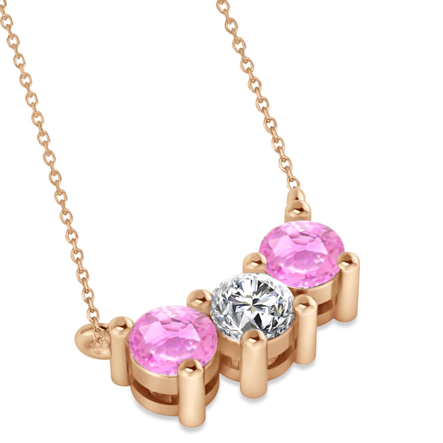 Three Stone Diamond & Pink Sapphire Pendant Necklace 14k Rose Gold (1.00ct)