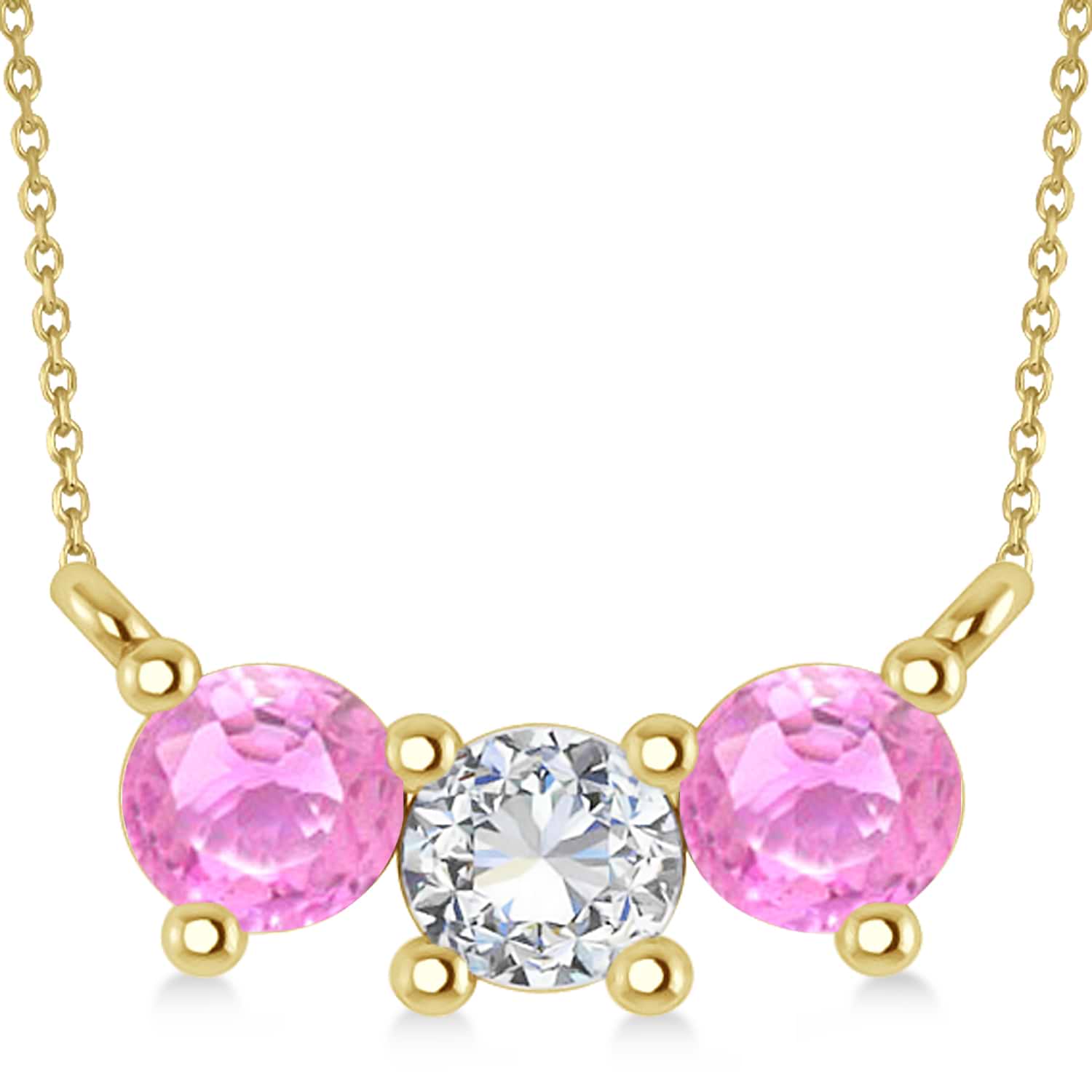 Three Stone Diamond & Pink Sapphire Pendant Necklace 14k Yellow Gold (1.00ct)