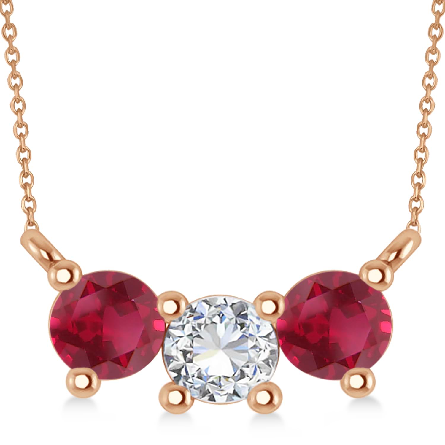Three Stone Diamond & Ruby Pendant Necklace 14k Rose Gold (1.00ct)