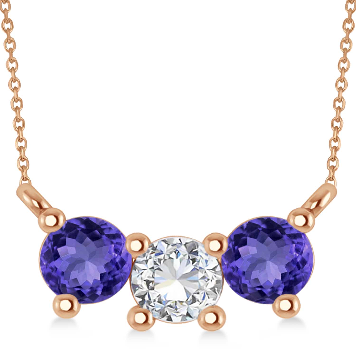 Three Stone Diamond & Tanzanite Pendant Necklace 14k Rose Gold (1.00ct)