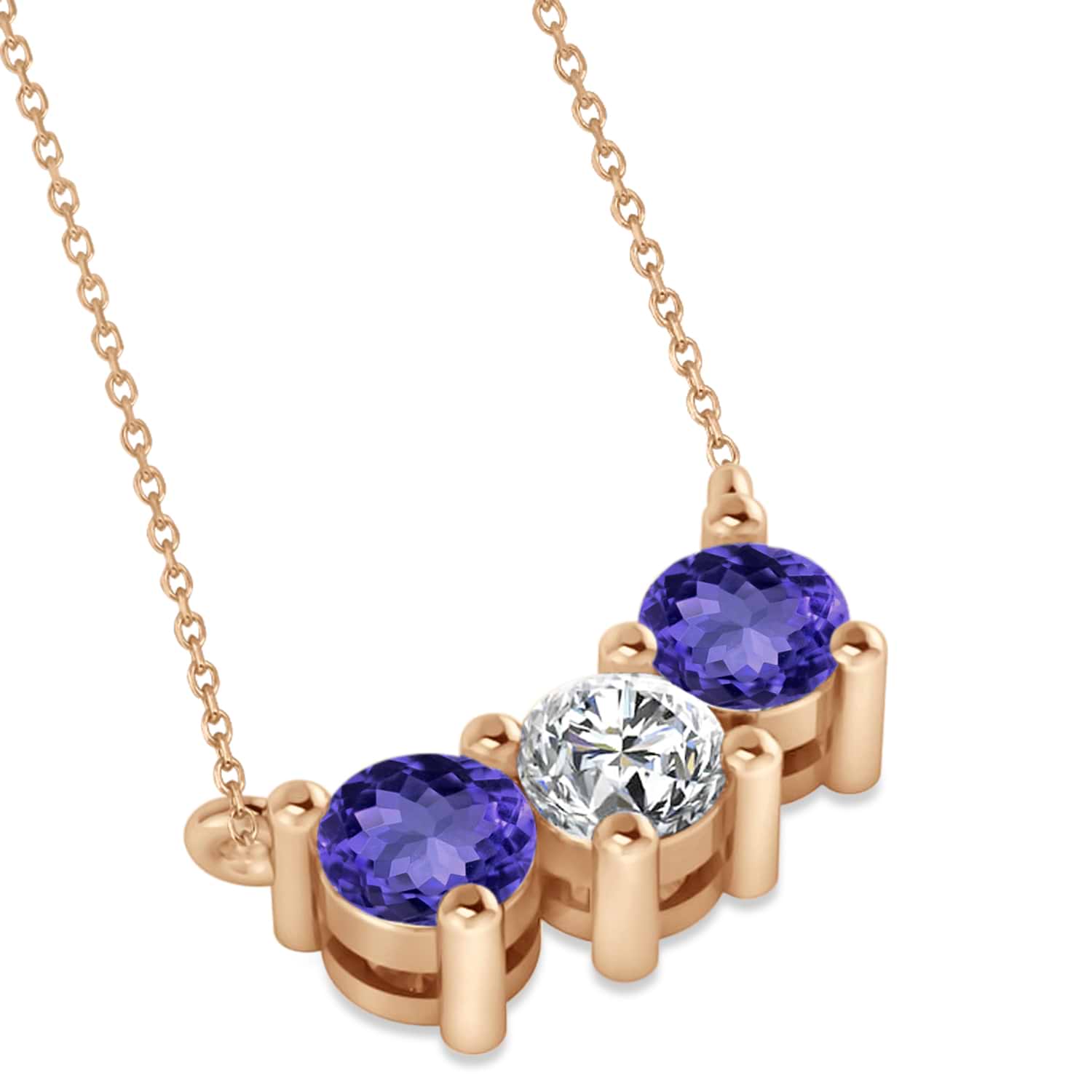 Three Stone Diamond & Tanzanite Pendant Necklace 14k Rose Gold (1.00ct)
