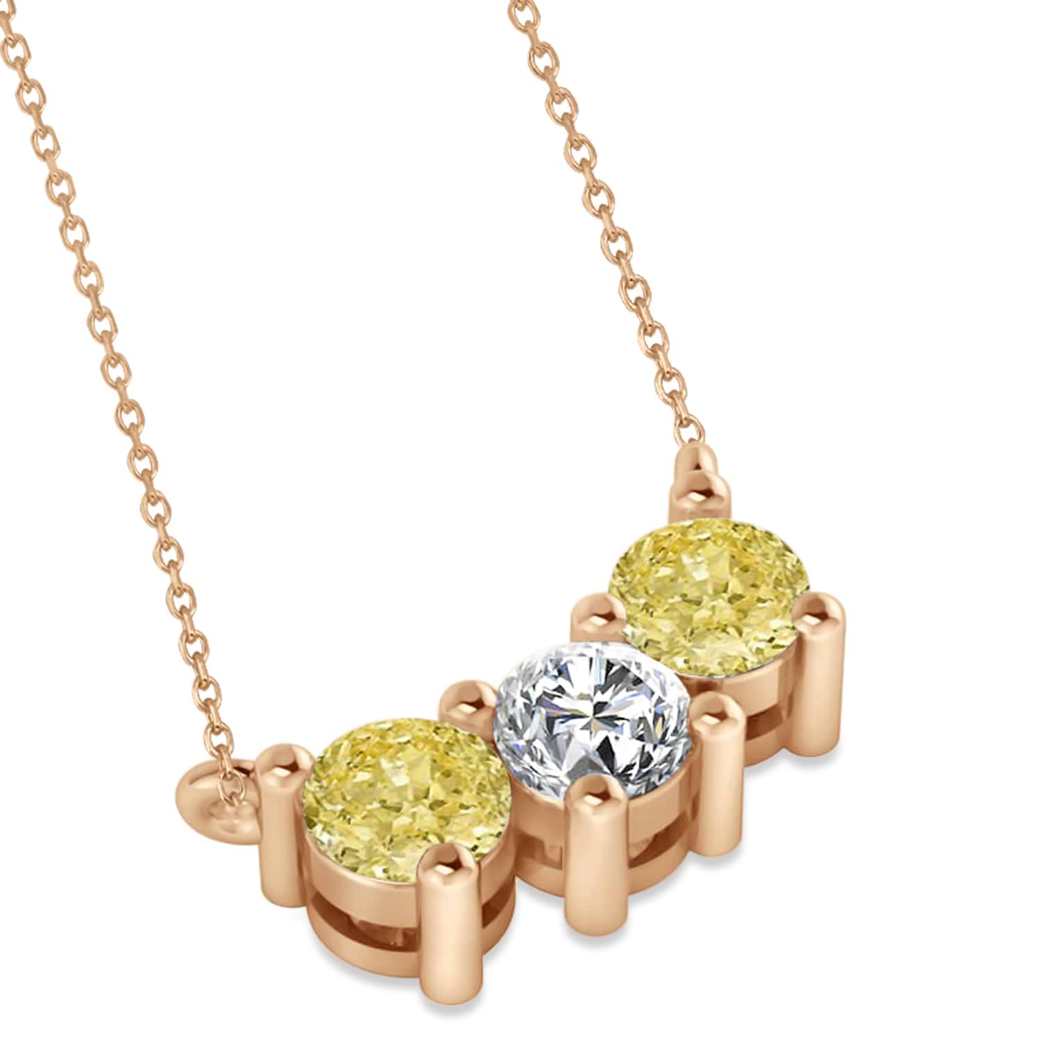 Three Stone Diamond & Yellow Diamond Pendant Necklace 14k Rose Gold (1.00ct)